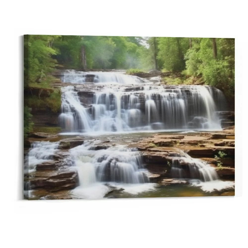 PRATYUS  Green Forest Waterfall Canvas Prints Wall Art - Falls Pictures Nature Wall Art Landscape Paintings Modern Artwork Home Decor Framed (Waterfall-20x16 Inch)
