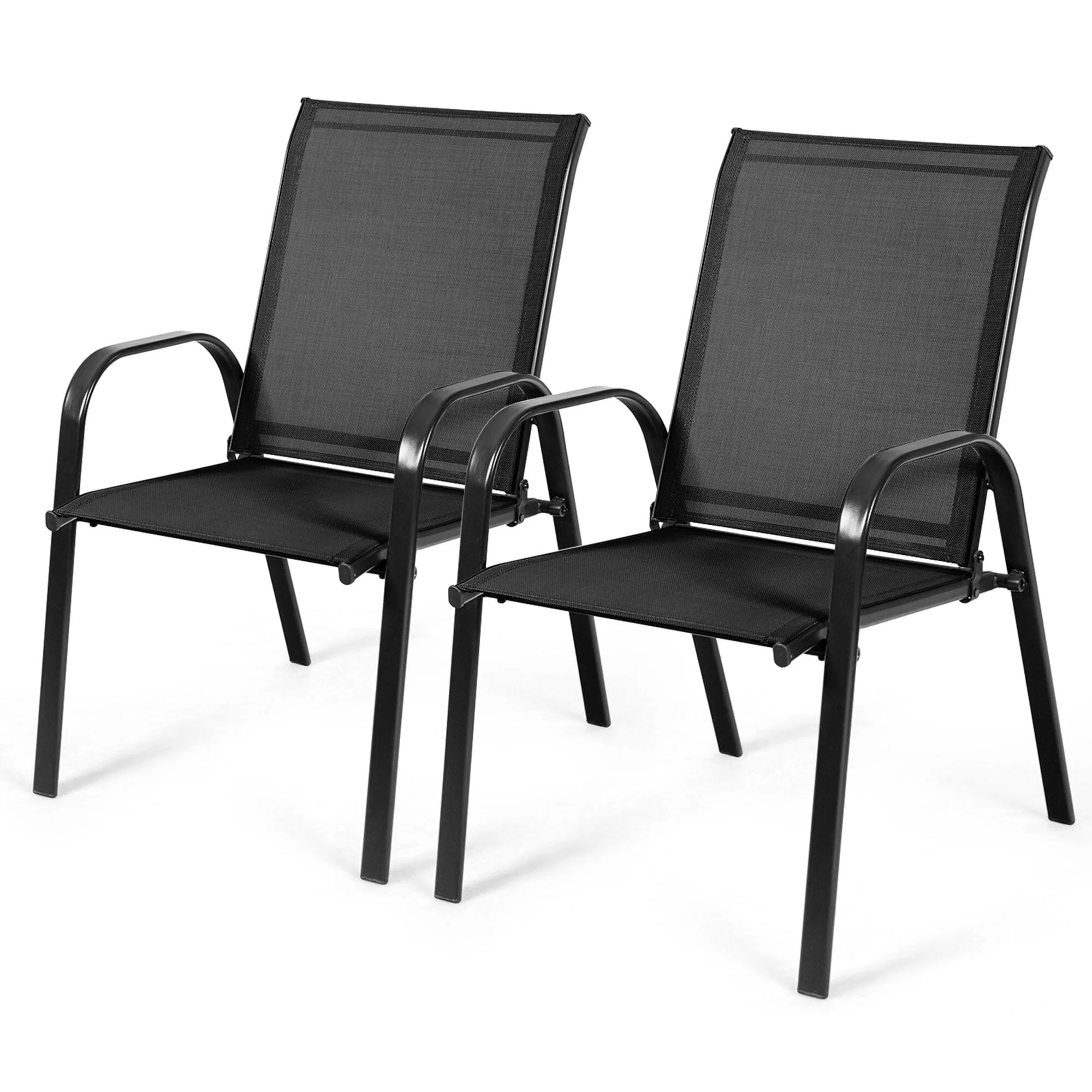 Set of 2 Patio Chairs Dining Chairs w/ Steel Frame Yard Outdoor Black