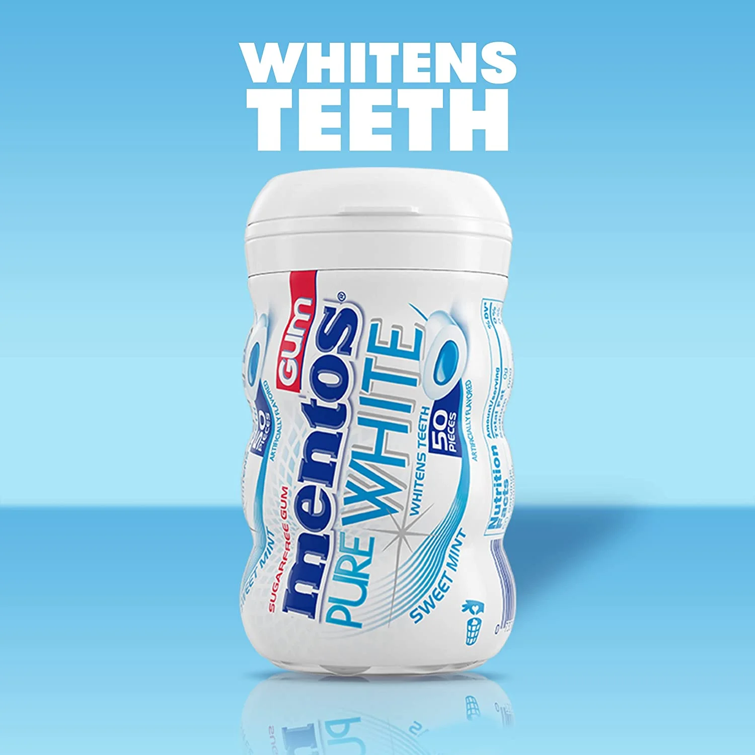 Pure White Sugar-Free Chewing Gum With Xylitol, Sweet Mint, Bulk, 50Piece Bottle (Pack Of 6)