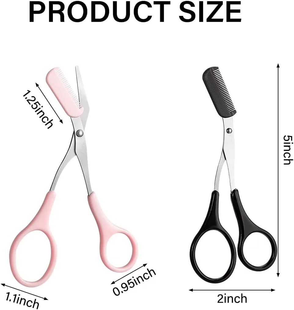 2PCS Eyebrow Trimmer Scissors with Comb Professional Eyebrow Comb Scissors Stainless Steel Precision Eyebrow Scissors Eyebrow Trimming Tool Small Eyebrow Grooming Beauty Tool for Men Women