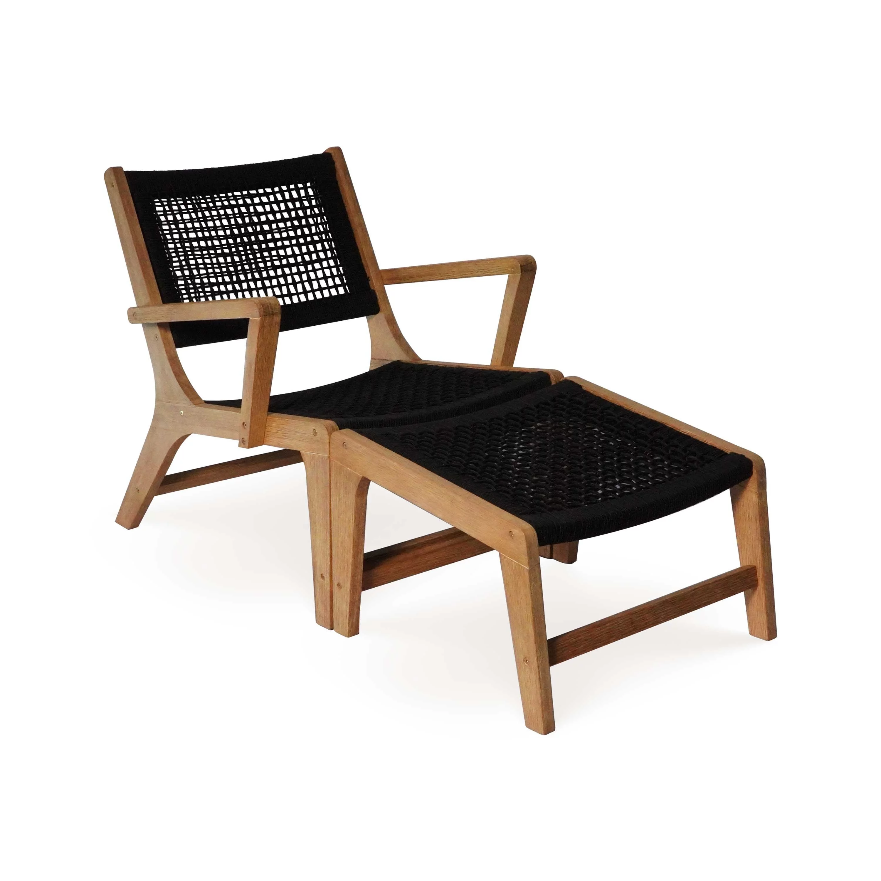 Lisbon Eucalyptus Wood Rope Patio Chair with Separated Ottoman