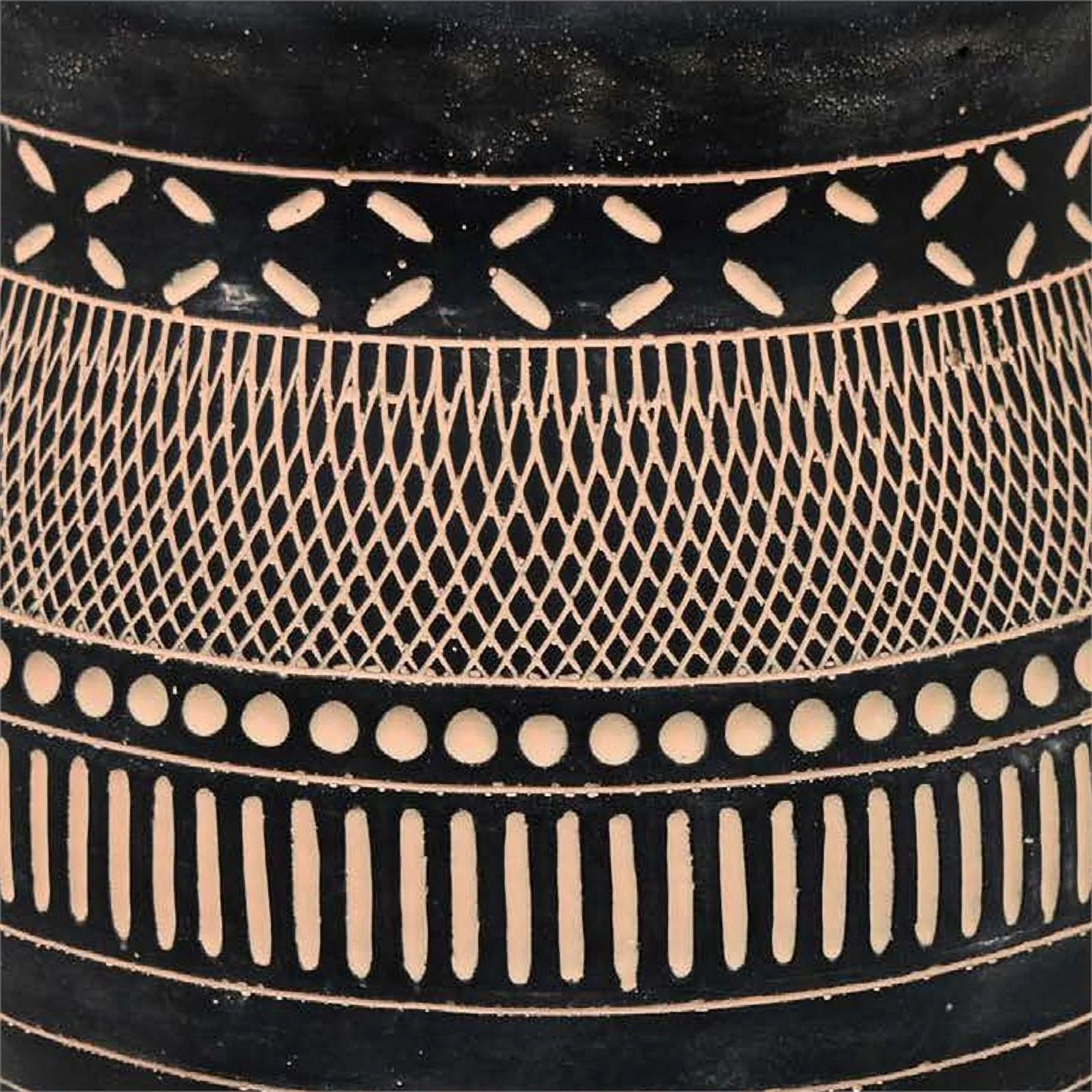 12 Inch Planter - Resin - Large Pot Shape - Tribal Design - Black and Beige
