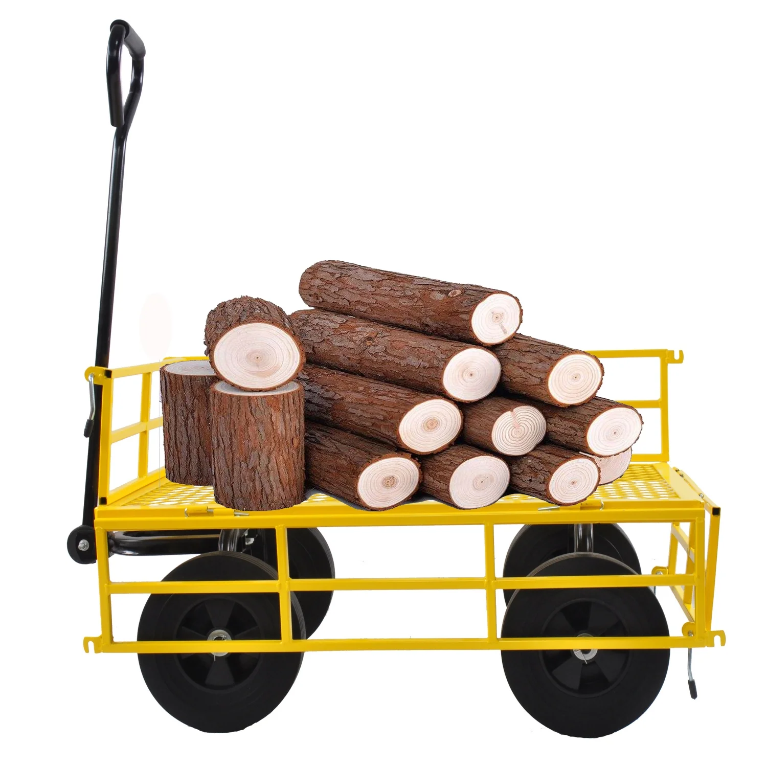 YLtoohoom (Black +Yellow solid wheels wagon cart)Solid wheels Tools cart Wagon Cart Garden cart trucks make it easier to transport firewood