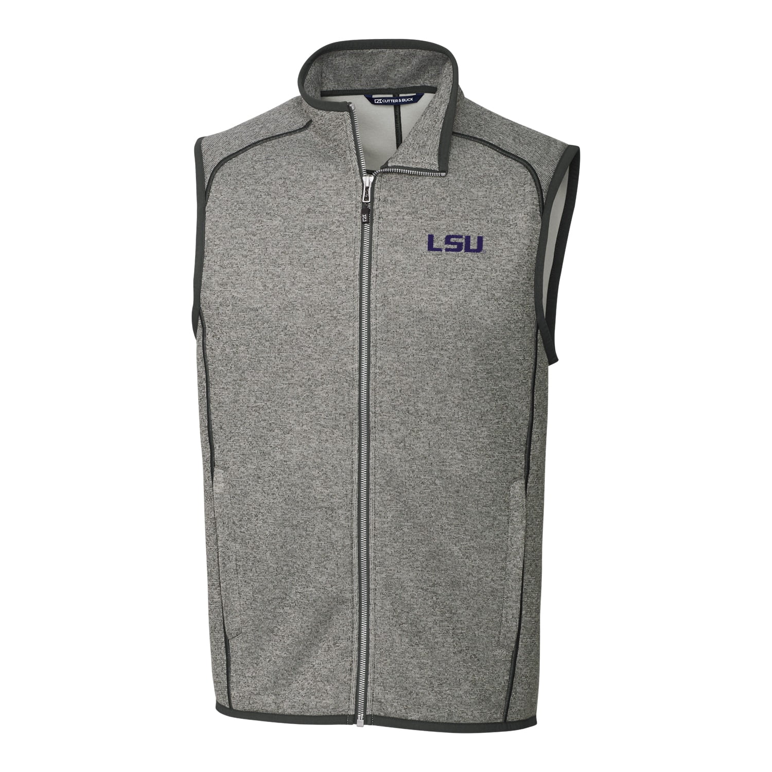 Men's Cutter & Buck Gray LSU Tigers Mainsail Full-Zip Vest