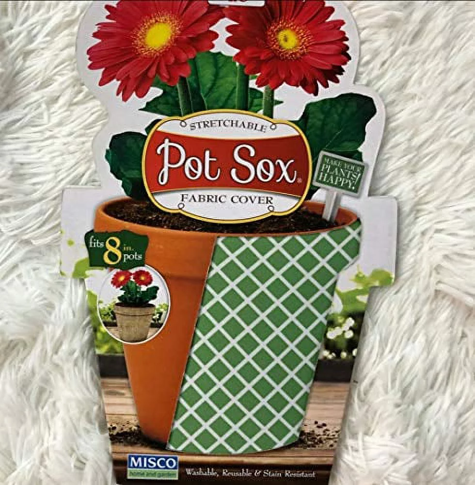 Green Crosshatch Design Pot Sox Stretchable Fabric Garden Pot Cover - 8