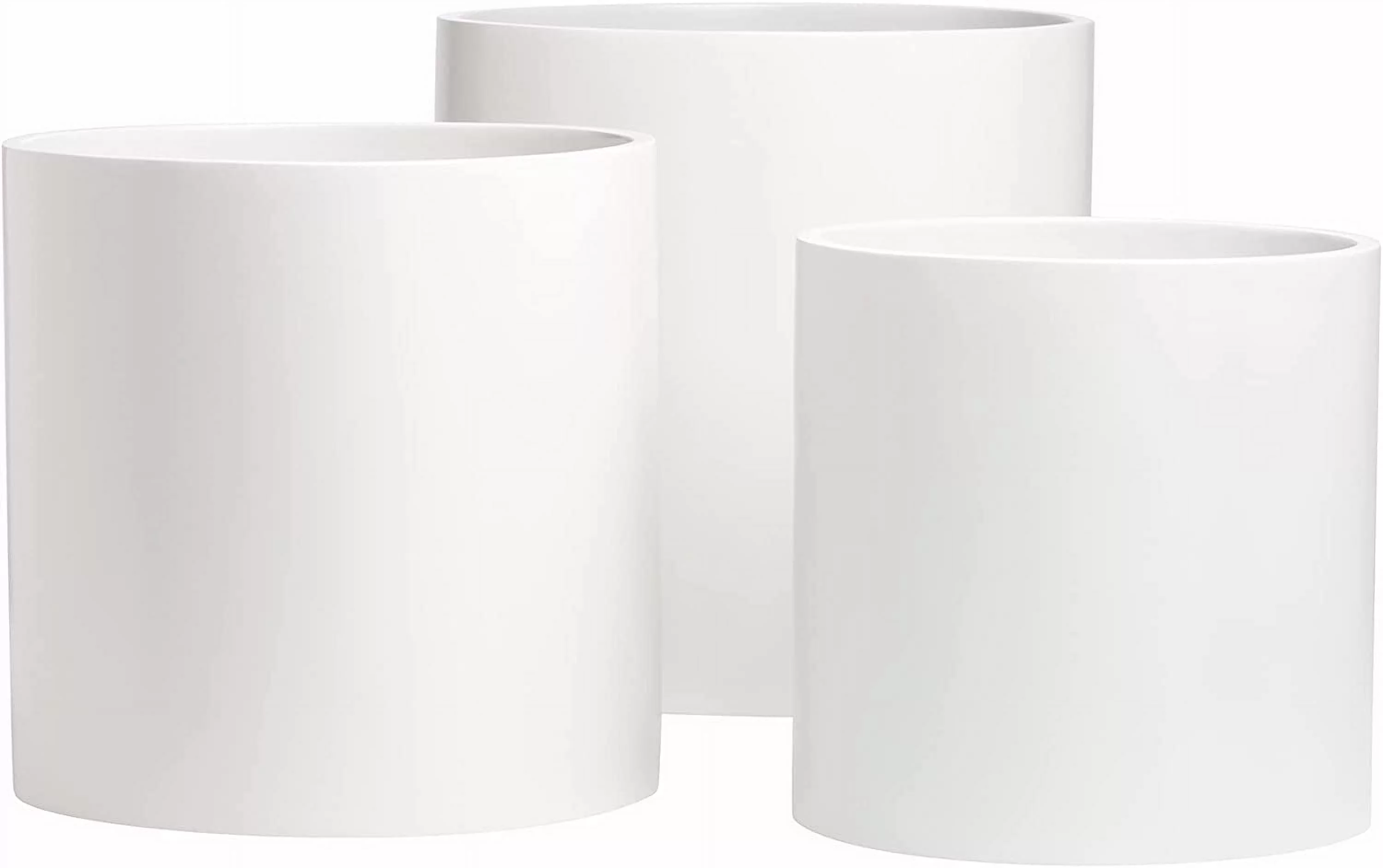 Brea Round Cylinder Fiberglass Planter, White, D:14