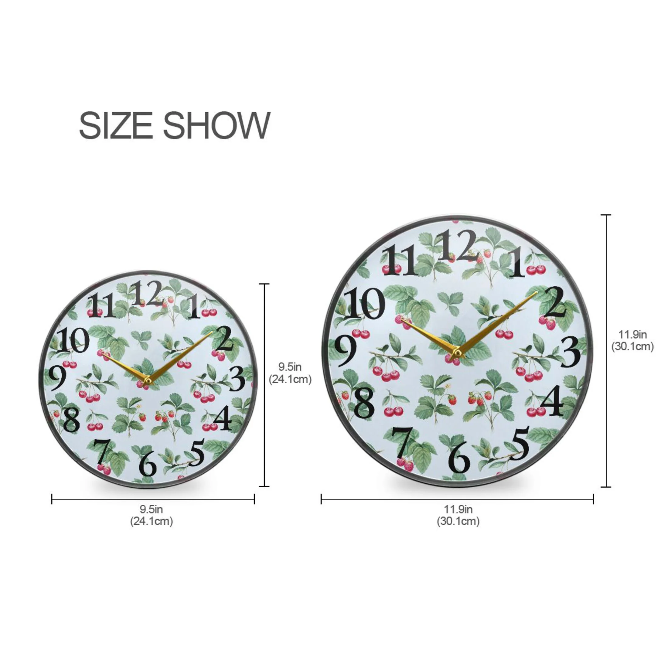 Watercolor Cherry and Leaves Wall Clocks Battery Operated 9.5 Inch Round Clock Acrylic Silent Non-Ticking Bedroom Living Room Decorative Clocks