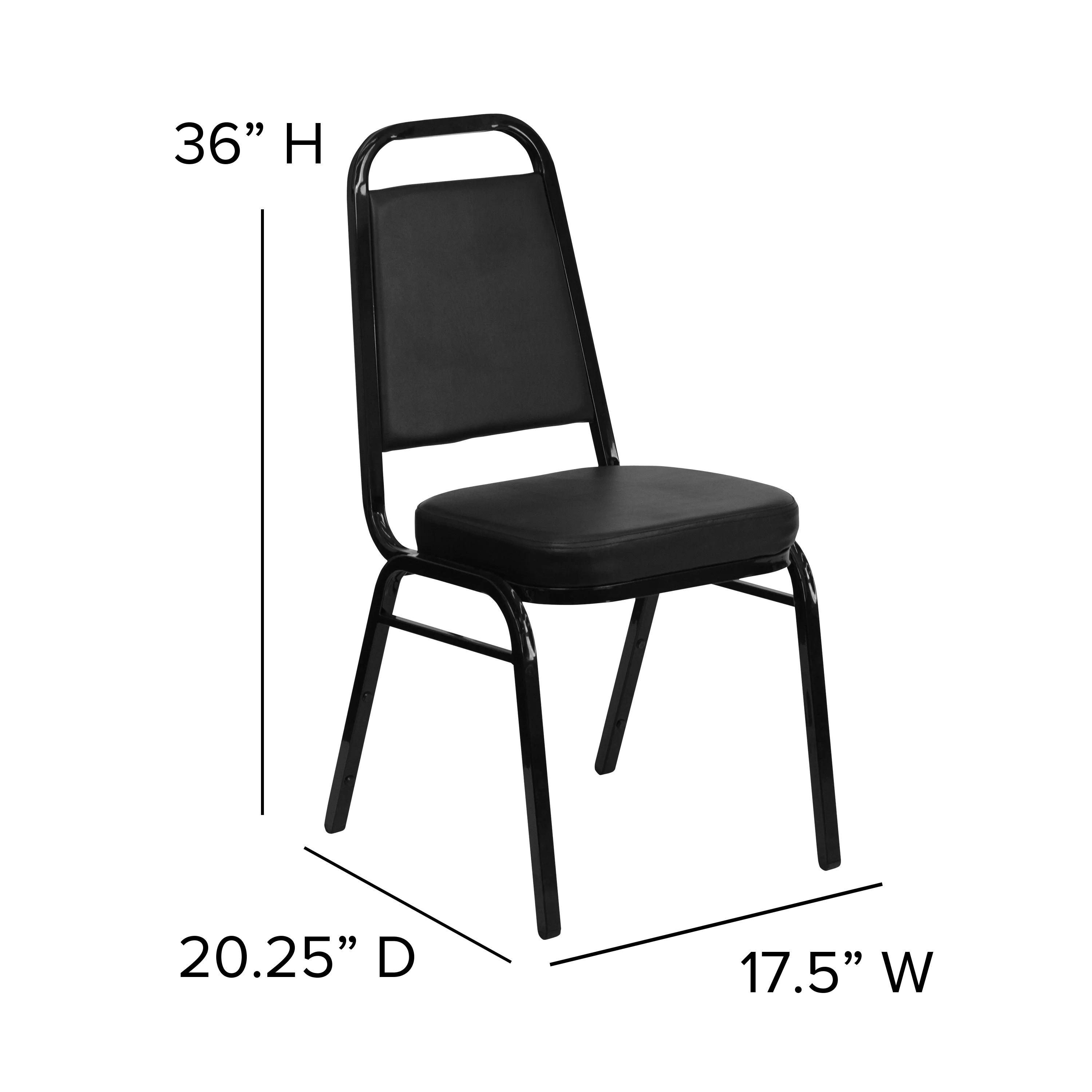 Emma + Oliver Trapezoid Back Banquet Chair, Black Vinyl/Black Frame 2.5