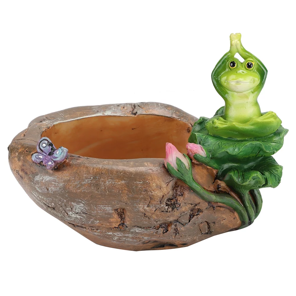 Verdant Touch Desktop Plant Pot Mini Resin Cartoon Animal Flowerpot Decoration Desktop Succulent Plant Pot OrnamentFrog Yoga