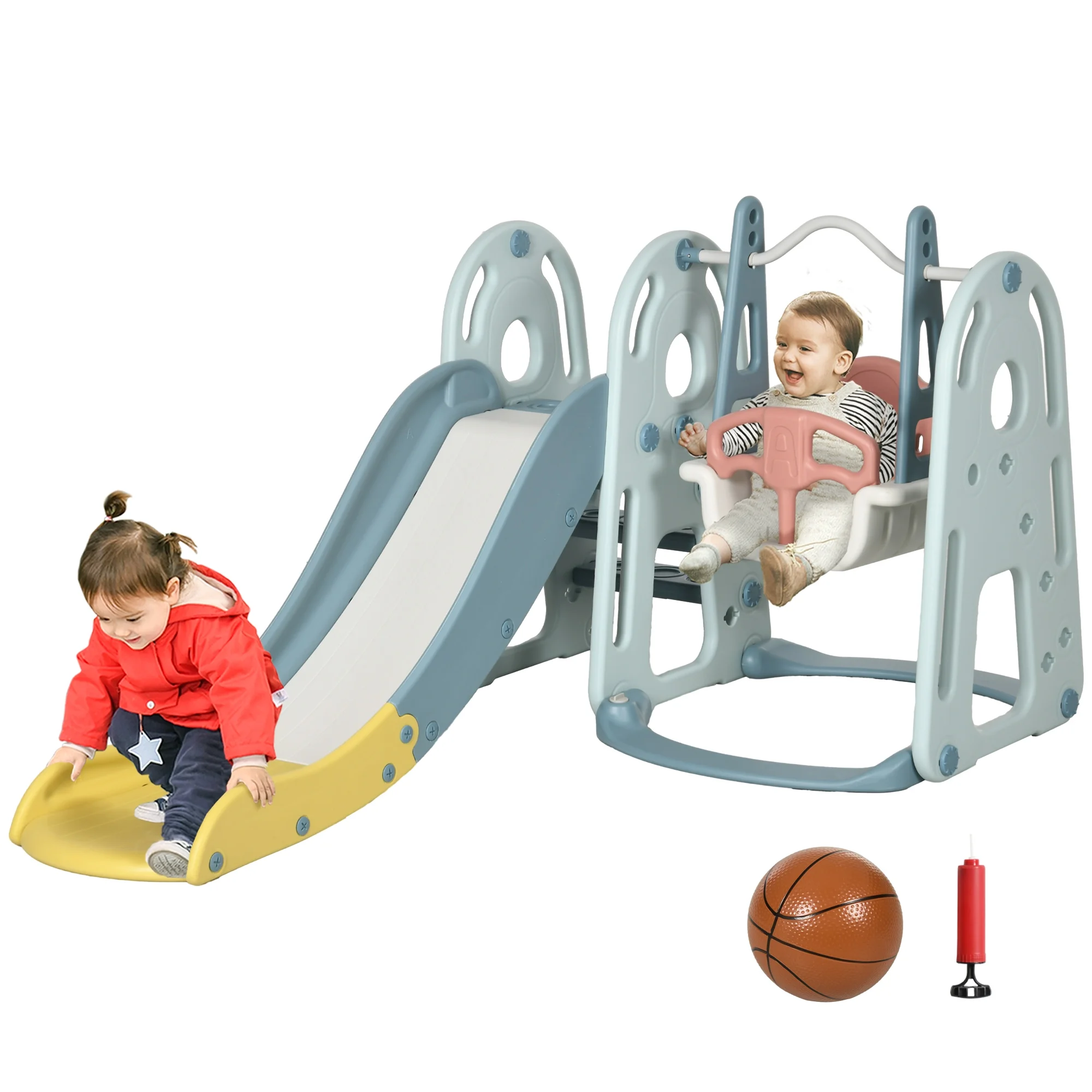 Qaba 4 in 1 Toddler Slide and Swing Set  for Indoor Playground 18-60 Months