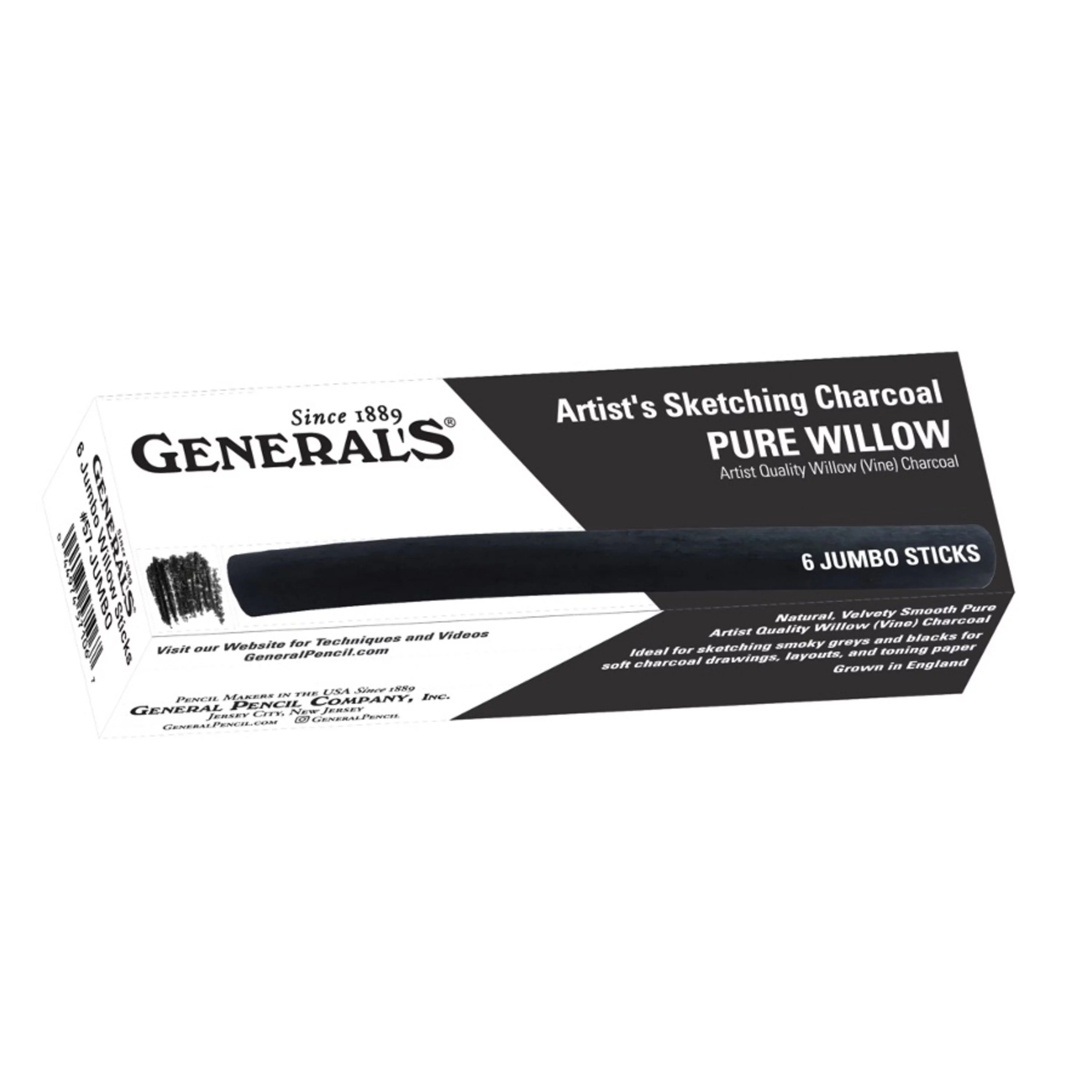 General Pencil Jumbo Willow Sketch Charcoal Stick, 6/Pkg.
