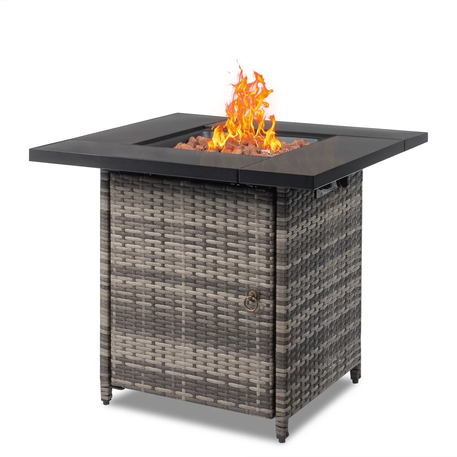 28-Inch Gas Fire Table, 50000 BTU Firepit with Volcanic Stone in Black - Outdoor Patio Heater and Entertainment Center