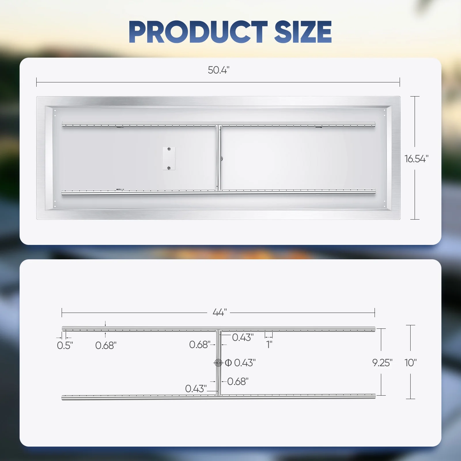 Olenyer 48 * 14 Inch Rectangular Drop-in Fire Pit Pan, Use Natural Gas & Propane, 304 Stainless Steel Fire Pit Pan with H Burner for Outdoor and Indoor Fireplace…