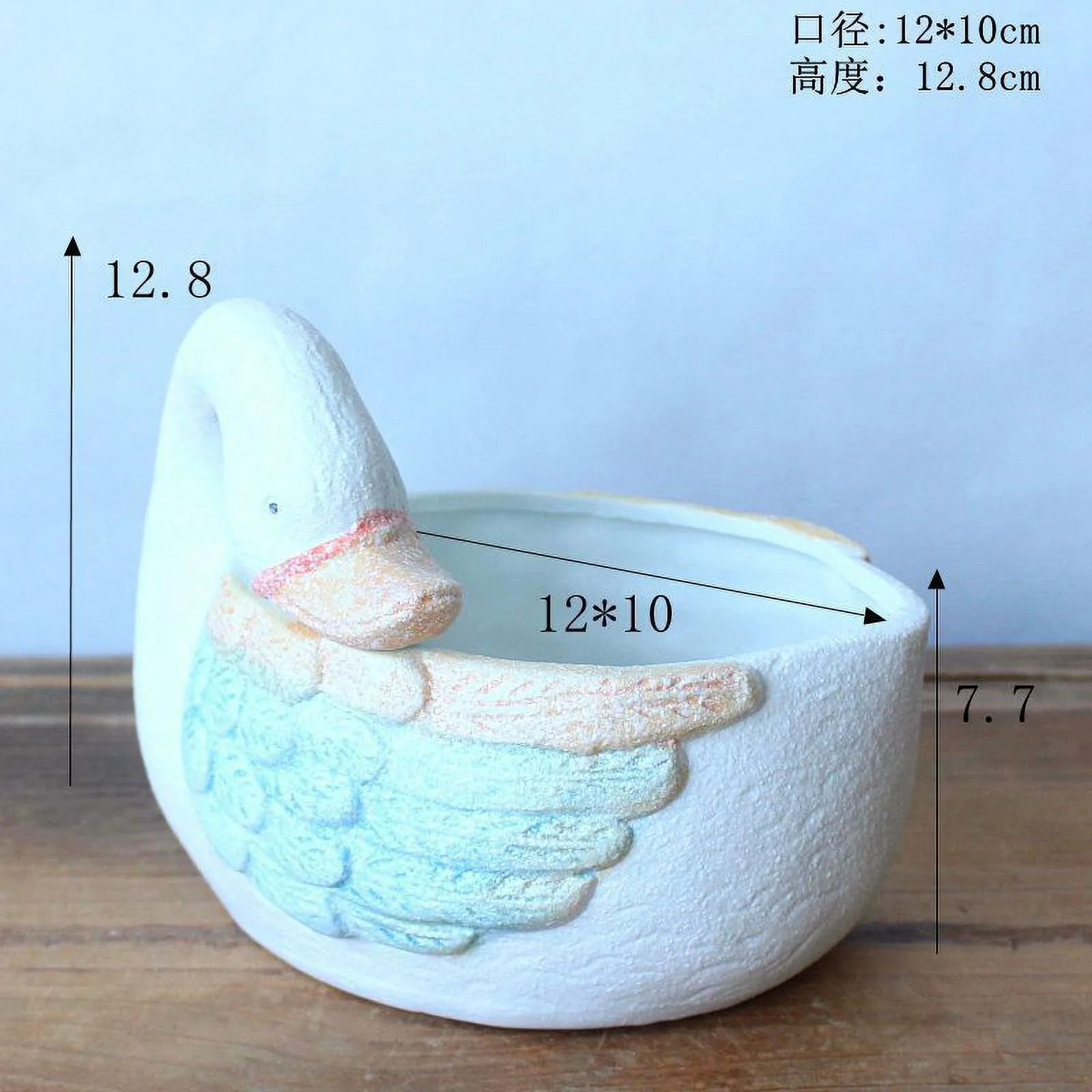Ceramic Duck Succulent Planter - Snowflake Glaze, Indoor Plant Pot