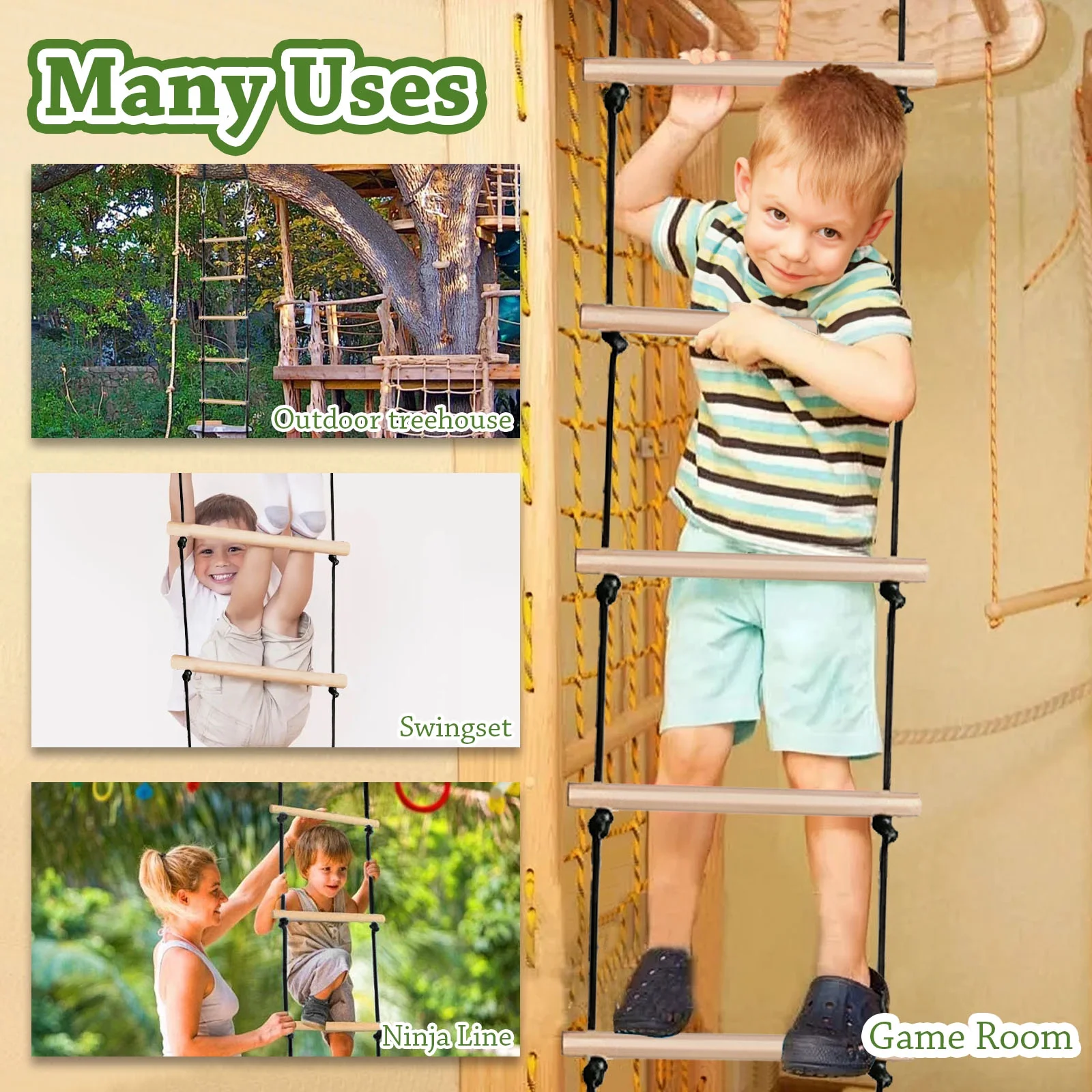 Climbing Rope for Kids , Kids Ninja Warrior Obstacle Course Accessories ,Ninja Warrior Slackline Ladder, Playground Ninja Obstacles Swing Rope Ladder.