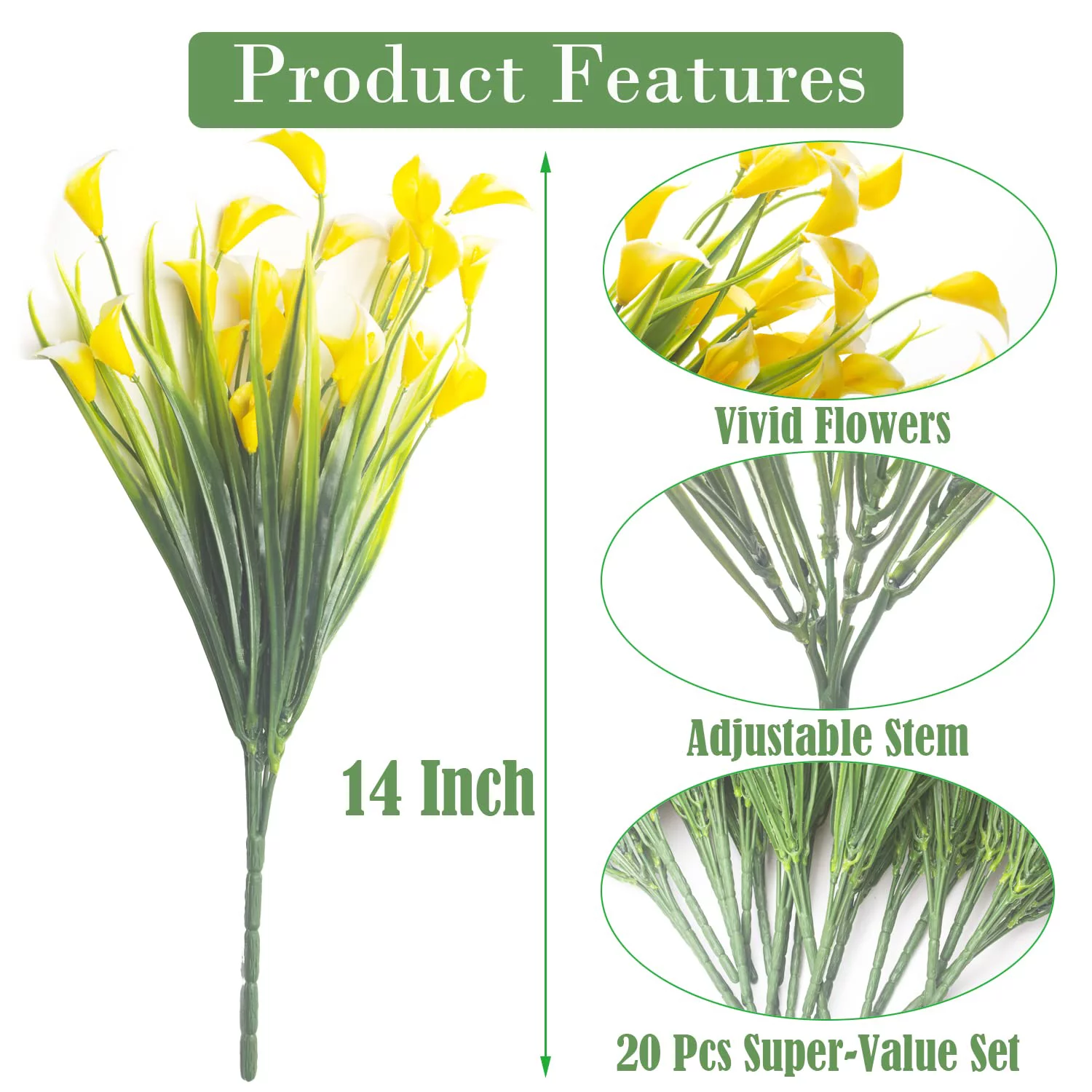 20 Bundles Artificial Calla Lily Fake Flowers,UV Resistant Faux Plastic Plants for Farmhouse,Home,Garden,Office,Patio,Wedding and Indoor Outdoor Decoration (Mix)