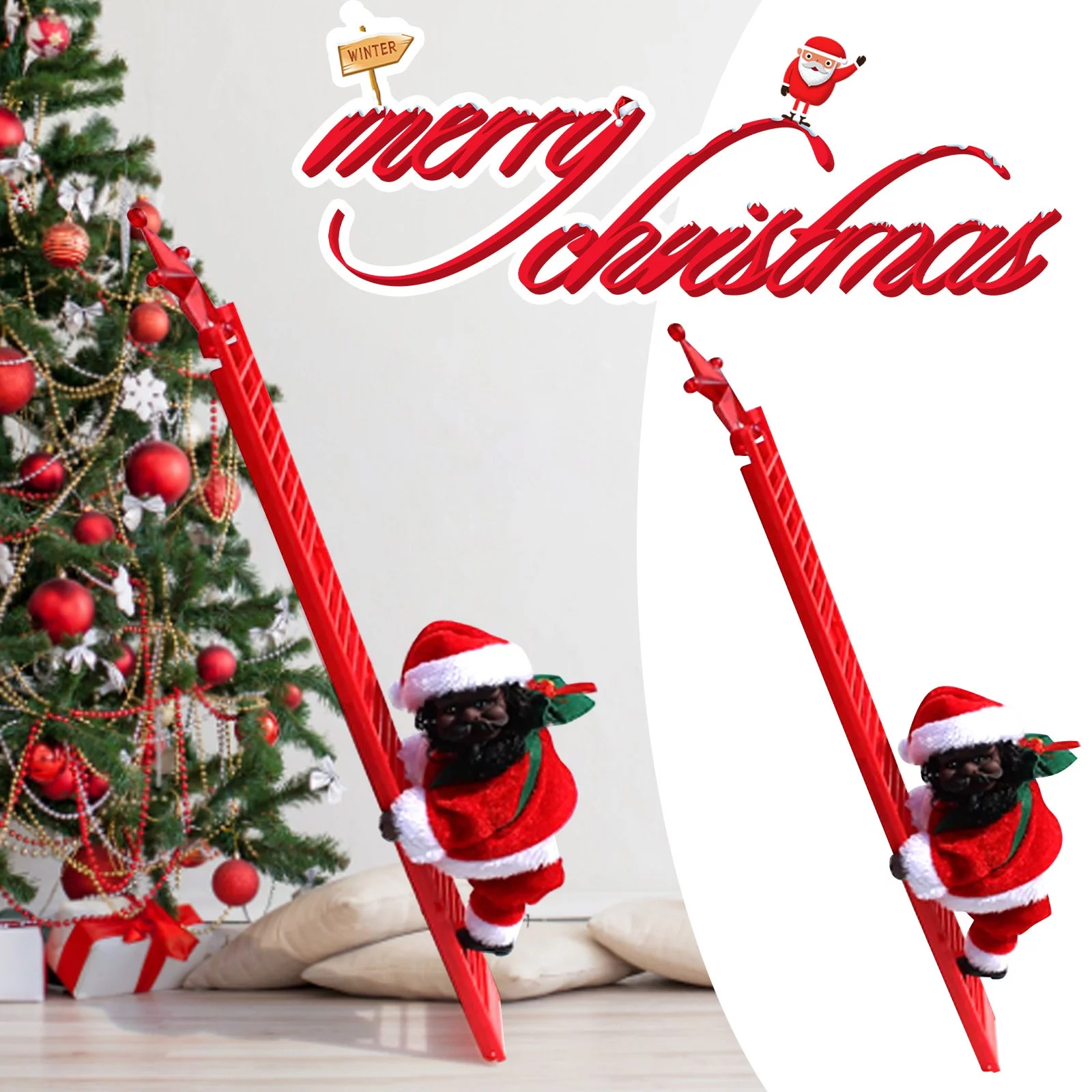 YHAIOGS Santa Climbing Ladder Electric Santa Climbing Rope Ladder Decoration Xmas Santa Plush Doll TOy