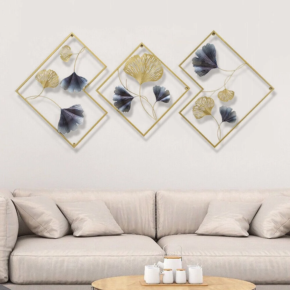 3Pcs Metal Flower Ginkgo Wall Decor Bedroom Hanging Decorations Garden Home Decor