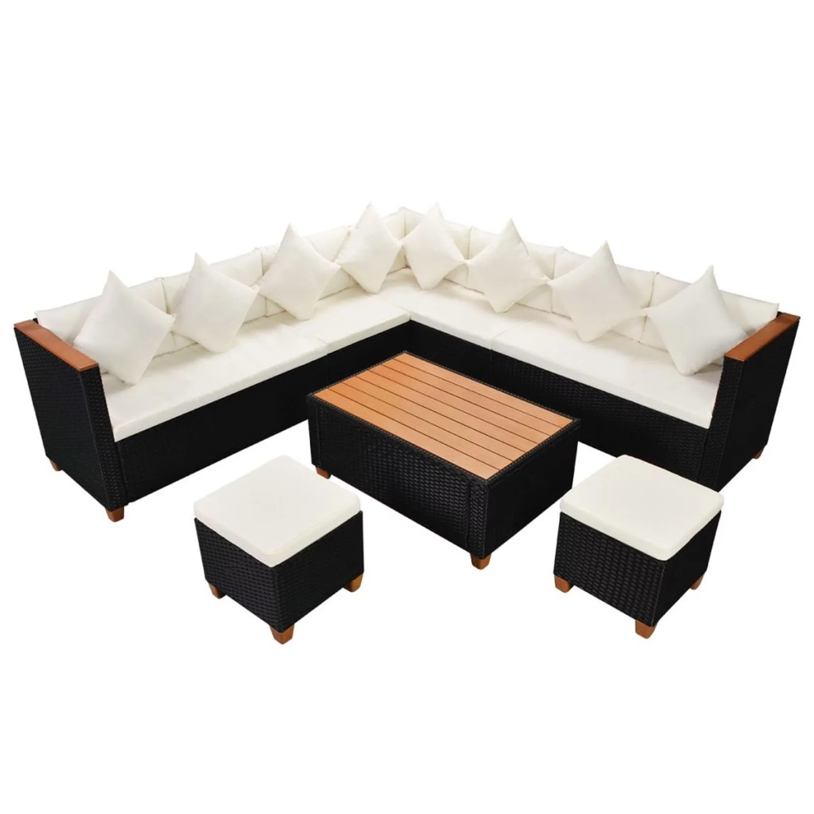 Suzicca 7 Piece Patio Set with Cushions Poly Rattan Black