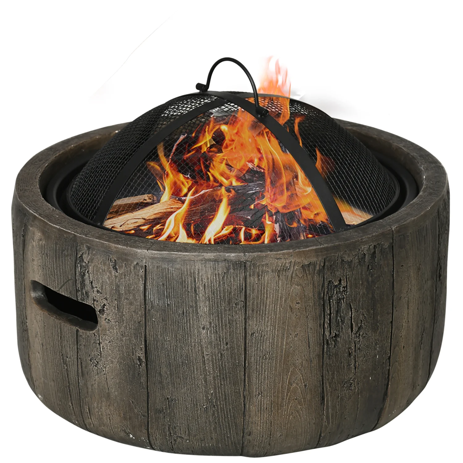 TQJKLFDY Outdoor Fire Pit  18 Inch Metal Wood Burning Fireplace with Spark Cover  Poker  Woodgrain Design for Patio  Picnic  Backyard  Dark Brown