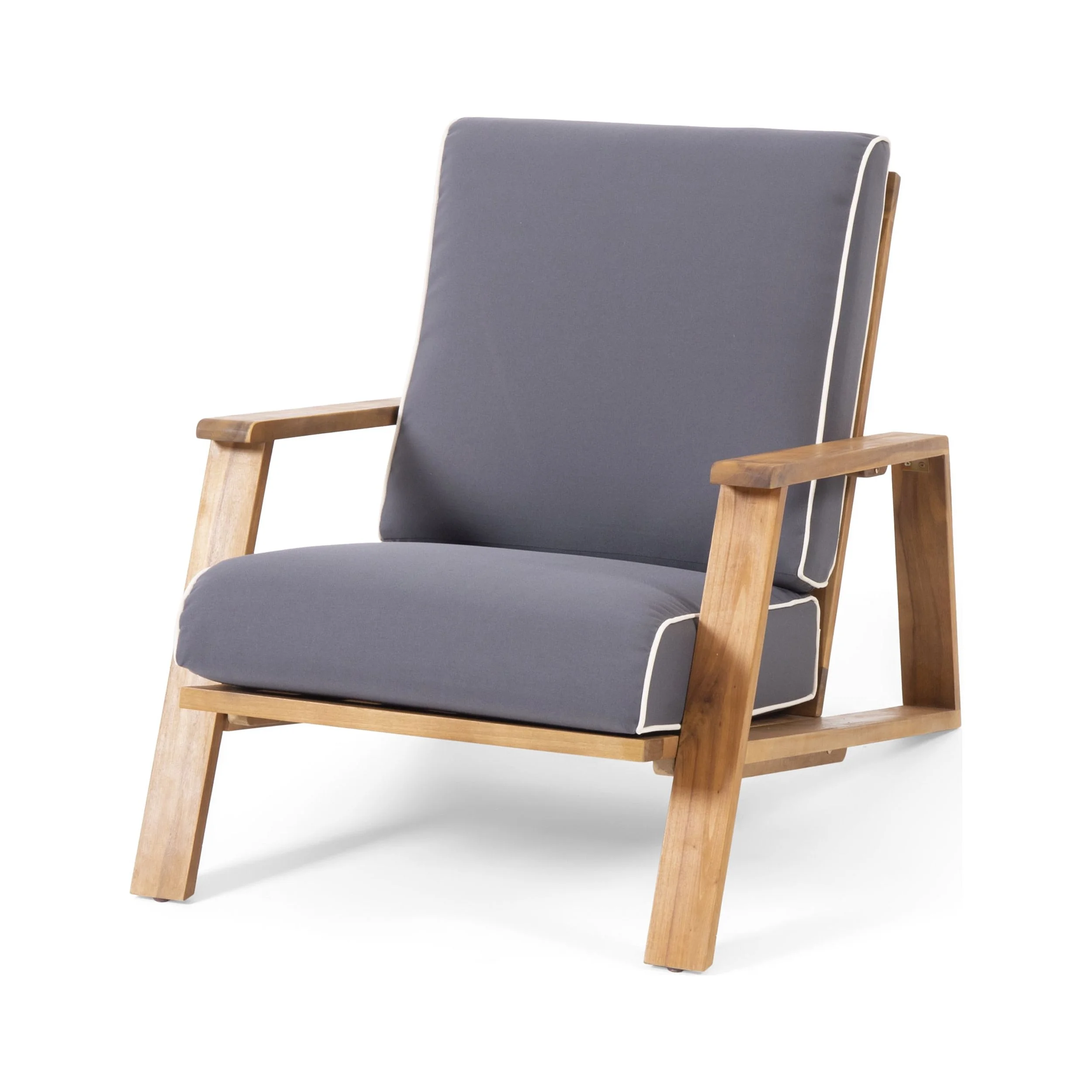 GDF Studio Youssef Outdoor Acacia Wood Club Chair with Cushion, Teak and Dark Gray