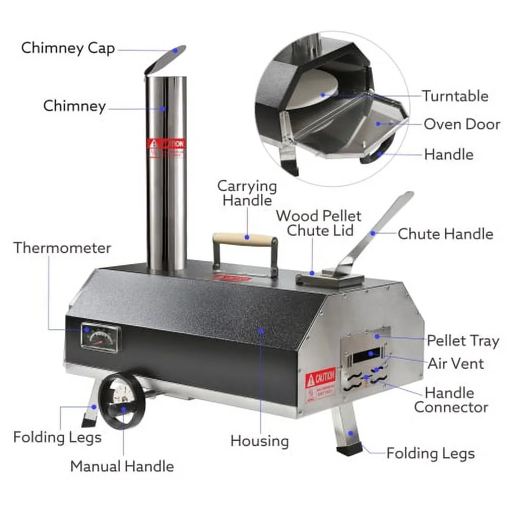 Semi-Automatic Black 12 Outdoor Pizza Oven Portable Wood Fired Pizza Oven