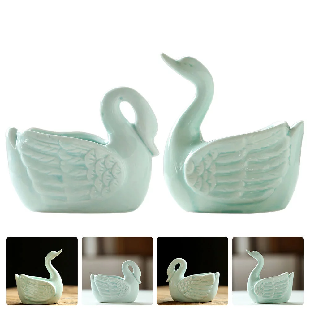 Gongxipen 2Pcs Ceramic Flowerpot Cartoon Swan Design Plant Pot Succulent Plant Holder