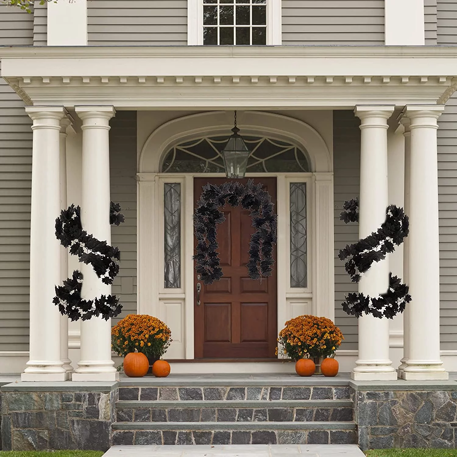 6ft Artificial Black Maple Leaf Garland Fall Hanging Maple Leaves Vine Autumn Foliage Garland for Halloween Thanksgiving Home Mantle Fireplace Decoration