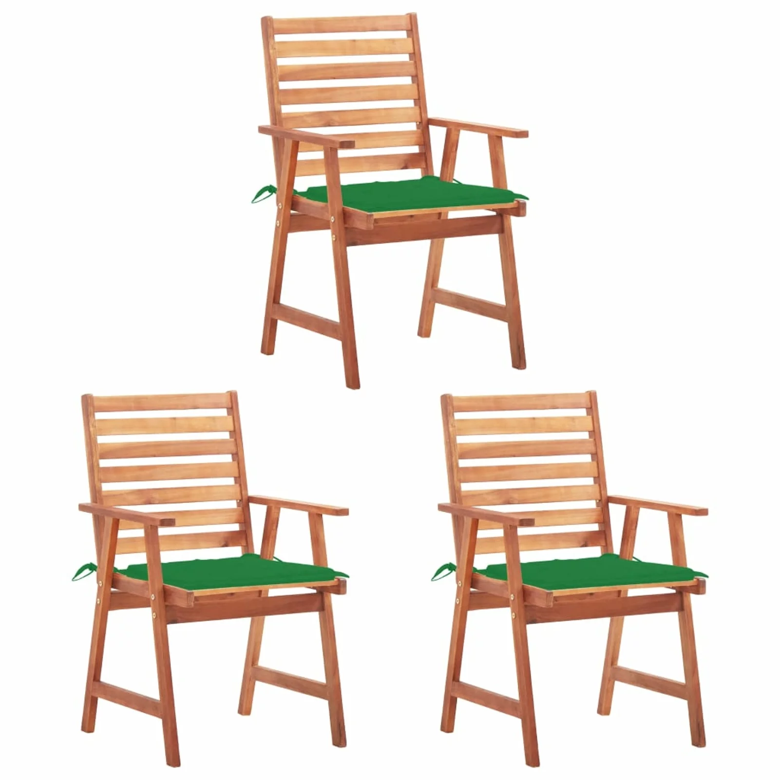 Anself Set of 3 Garden Chairs with Green Cushion Acacia Wood Patio Dining Chair for Balcony, Terrace, Outdoor Furniture 22in x 24.4in x 36.2in