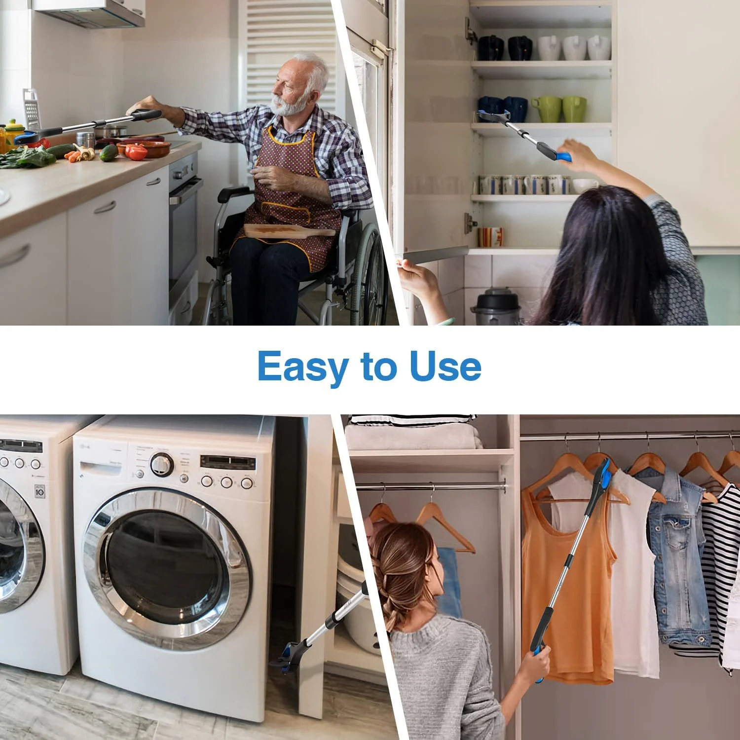 Reacher Grabber Tool with Anti-Slip Rotating Jaw,Foldable Grabbers for Elderly,Lightweight Trash Claw Grabber with Magnet,Garden Nabber,Grabber Reaching Tool Blue