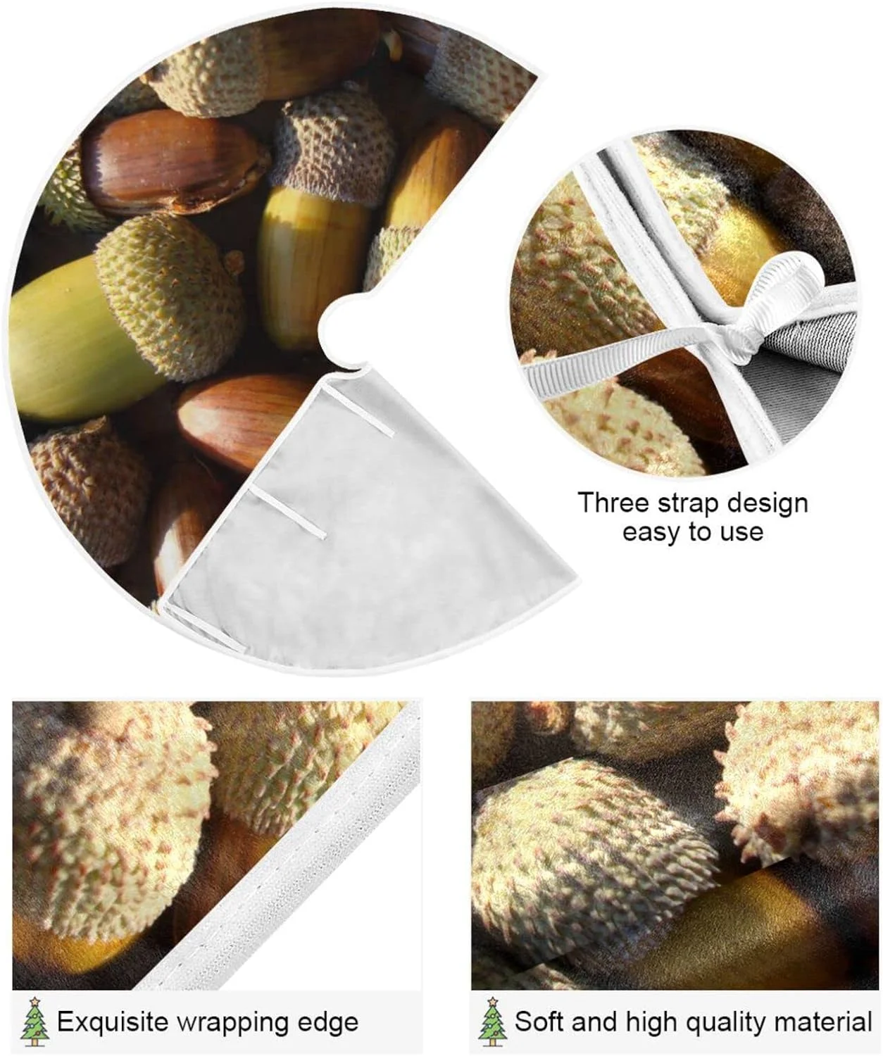 Dreamtimes Autumn Acorns Tree Skirts for Festive Holiday Party Decoration, Harvest Christmas Tree Mat Christmas Tree Cover Skirt Ornaments for Home Office, 48inch