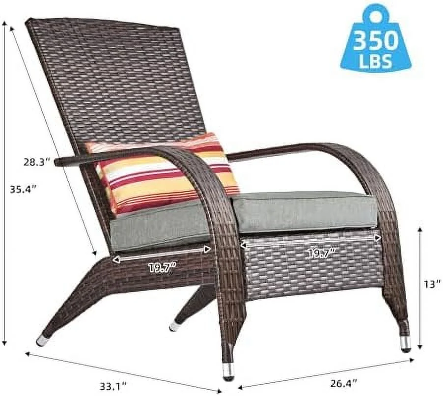 LNSETGC Outdoor Patio Wicker Adirondack Chair Outside Fire Pit Chairs Oversized Comfy Coconino Rattan Armchair Low Deep Seating High Back with Cushion and Pillow for Porch Deck Balcony La