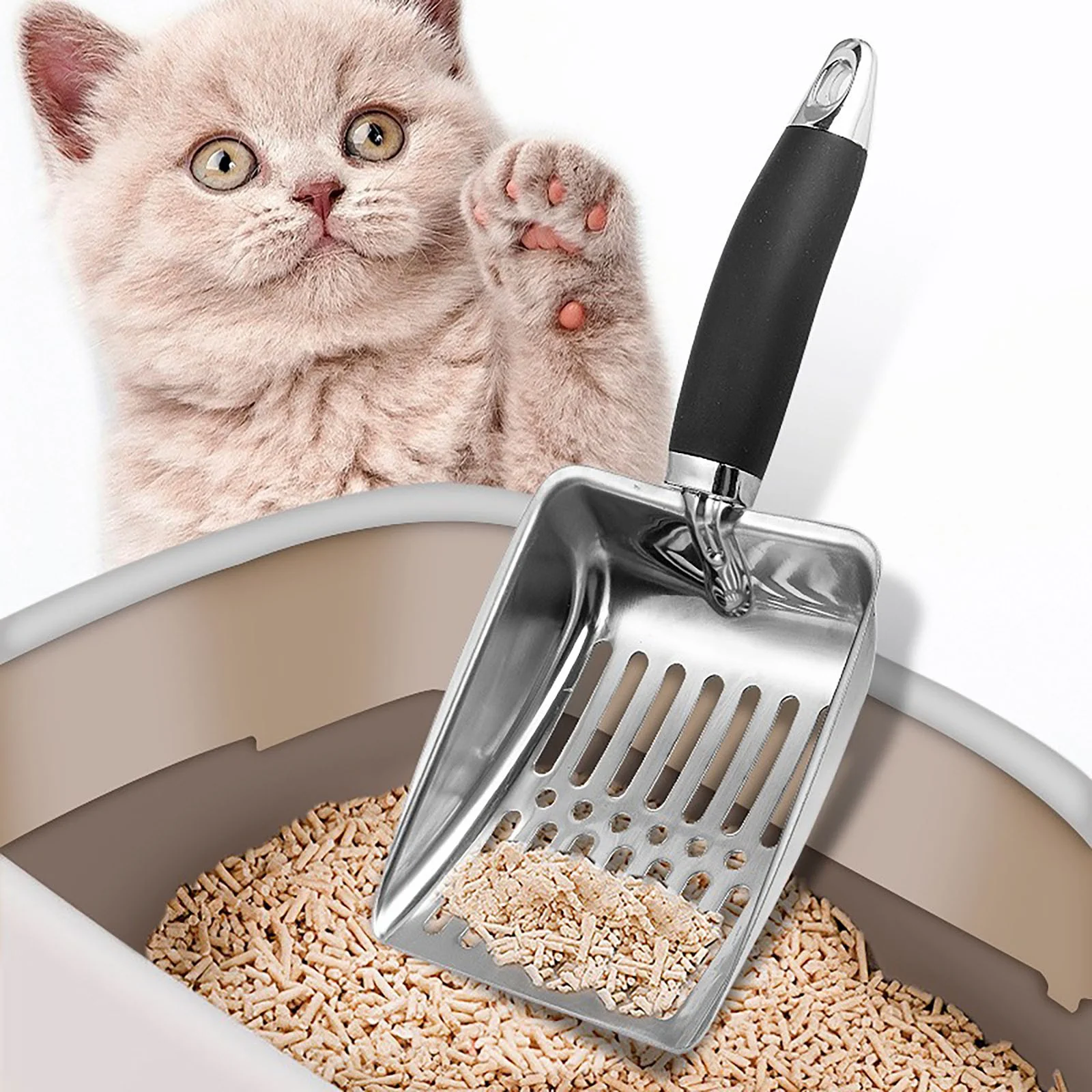 Cat Litter Shovel Stainless Steel Cat Litter Sieve Heavy Duty Poop Metal Shovel Poop Sieve