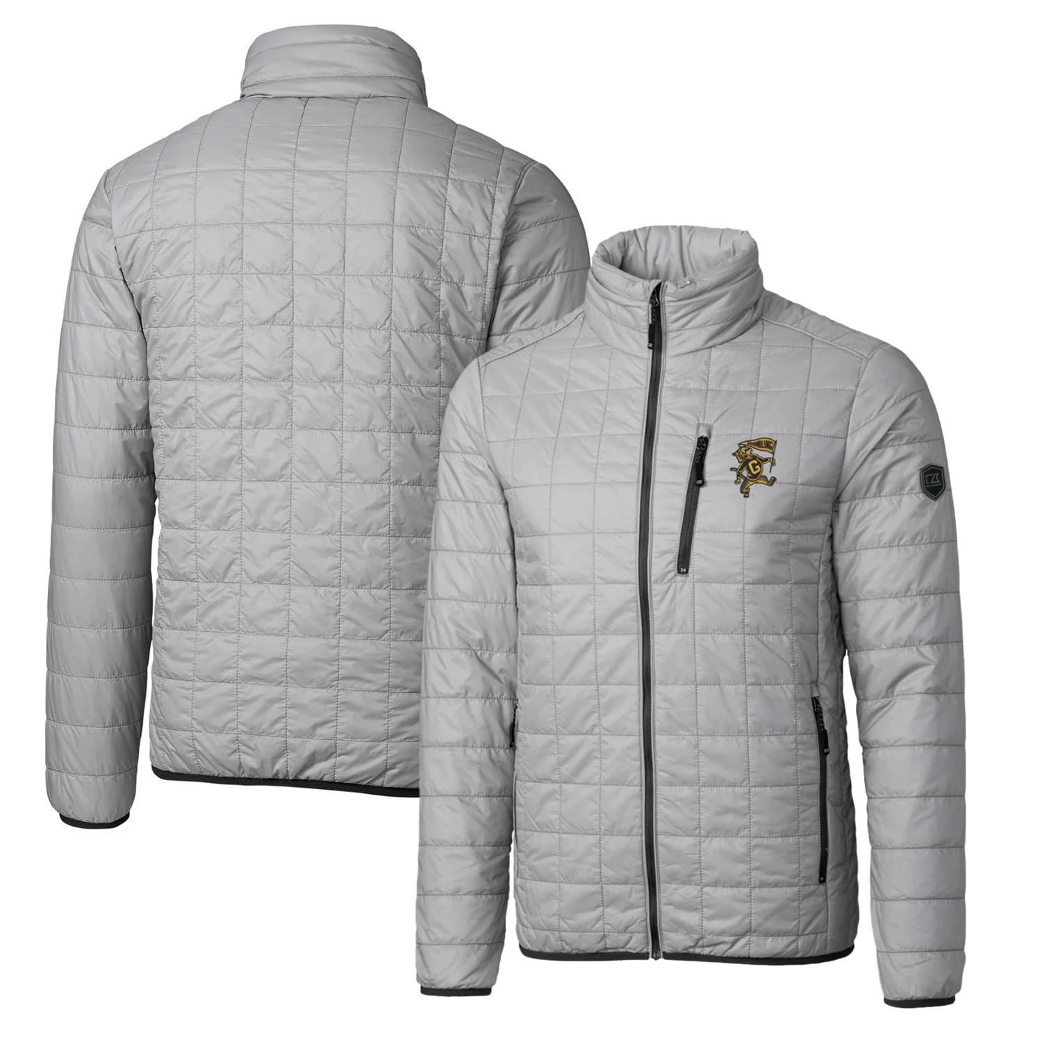 Cutter & Buck Gray Grambling Tigers Primary Team Logo Rainier PrimaLoft Eco Insulated Full-Zip Puffer Jacket