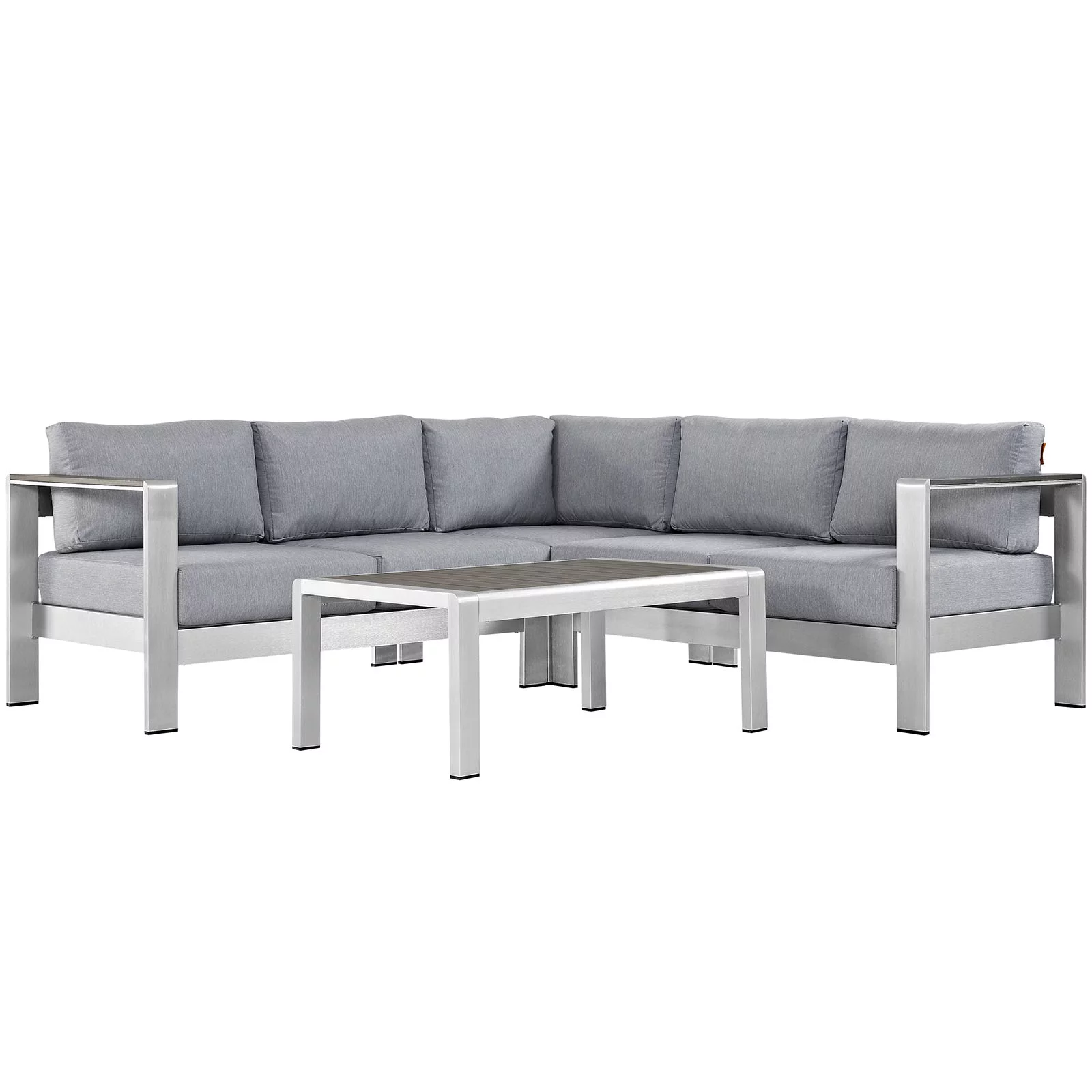 Modern Contemporary Urban Design Outdoor Patio Balcony Four PCS Sectional Sofa Set, Grey Gray, Aluminum