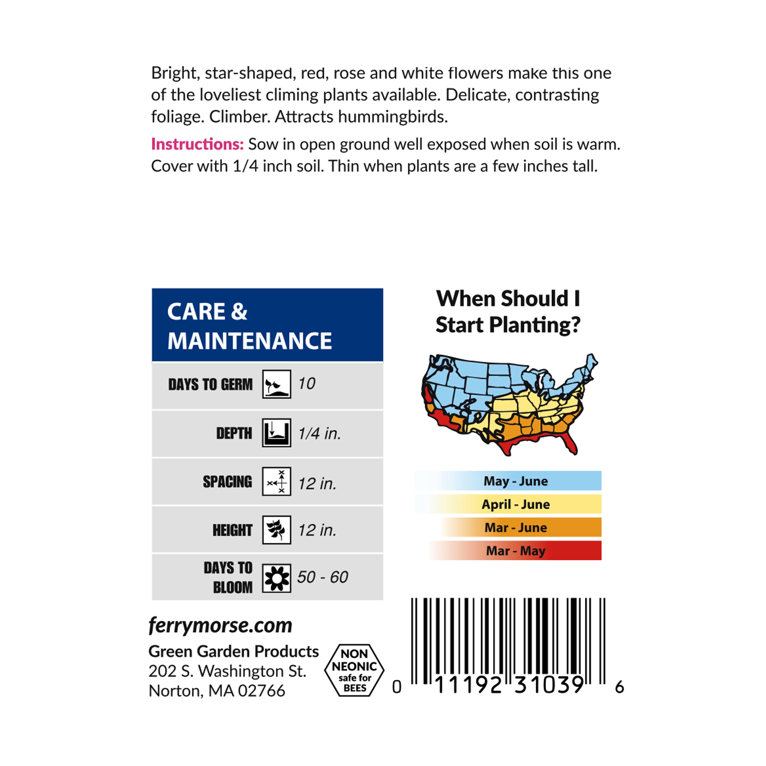 Ferry-Morse 37.5MG Cypress Vine Mixed Colors Annual Flower Seeds Full Sun