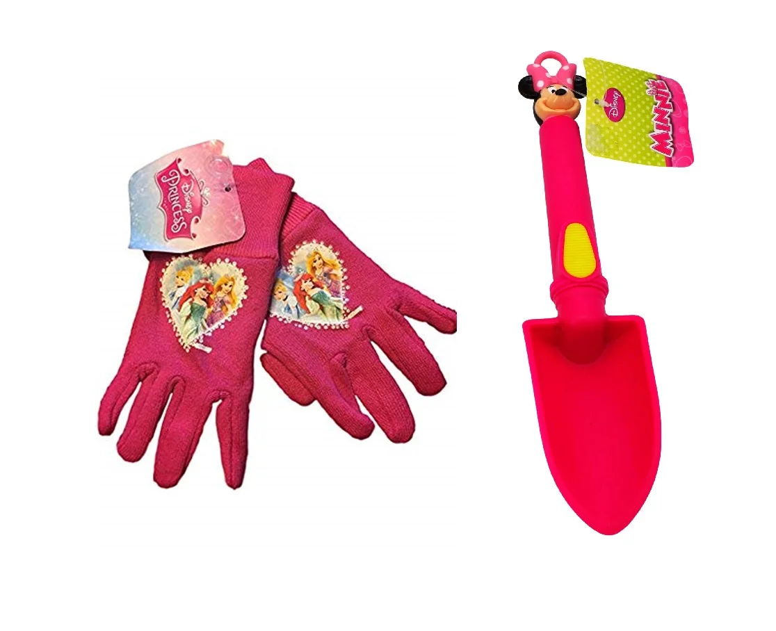 Kids Gardening Set Disney Minnie Mouse Trowel Spade Princess Jersey Work Gloves Pink