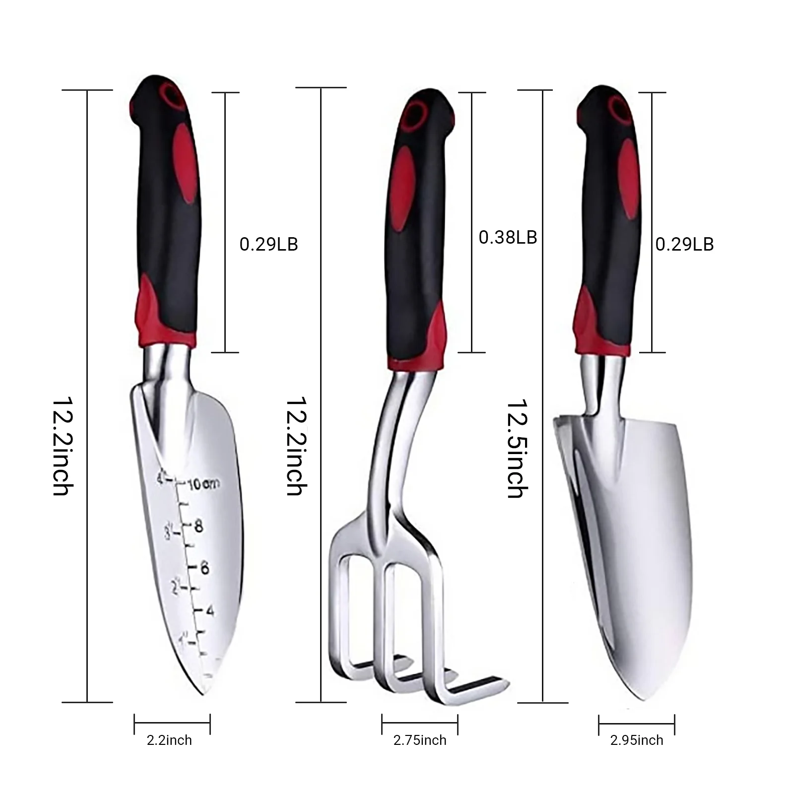Garden Tool Set, 3PCS Heavy Duty Aluminum Gardening Tools Including Hand Trowel, Transplant Trowel and Cultivator Hand Rake, Suitable for Planting, Digging, Weeding