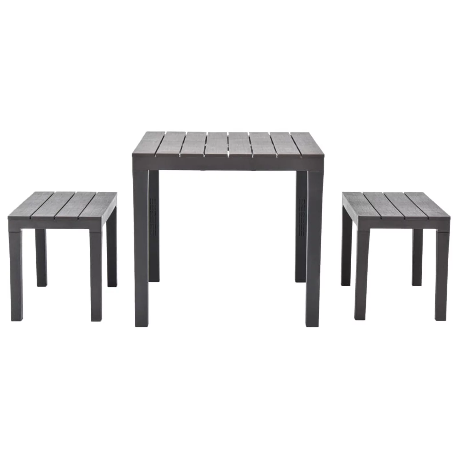 moobody 3 Piece Garden Table with 2 Bench Chair Set Plastic Outdoor Dining Set Brown for Bistro, Backyard, Terrace, Patio Furniture