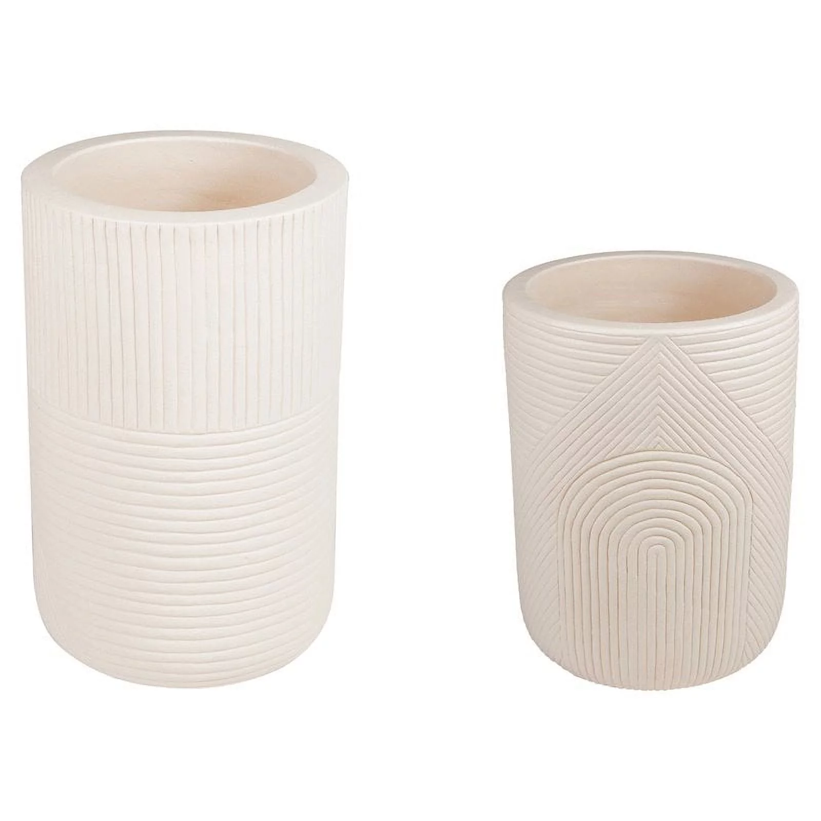 Afuera Living  Modern Ceramic 2-Piece Textured Planters in Cream