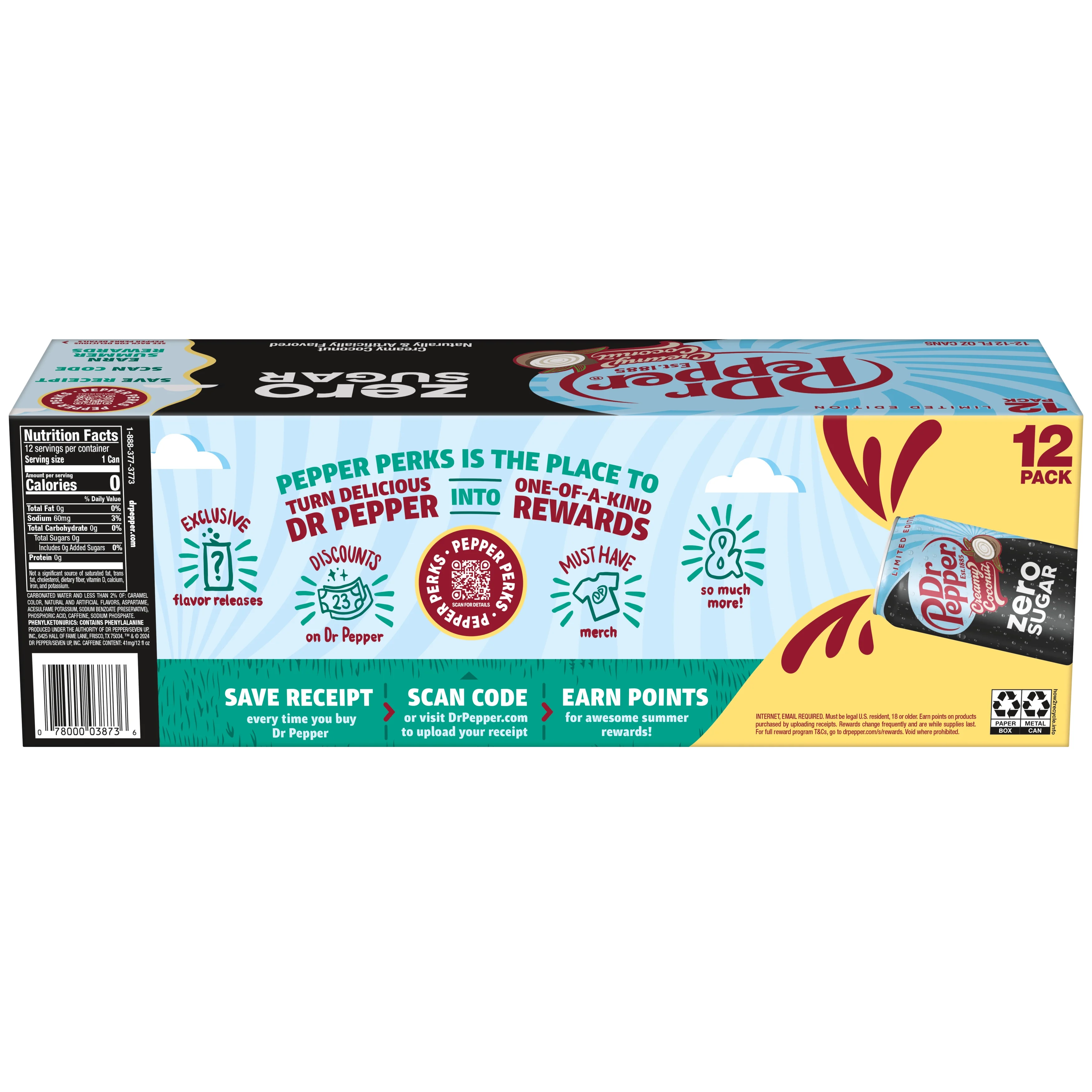 Dr Pepper Zero Sugar Creamy Coconut Soda Pop, 12 fl oz, 12 Pack Cans