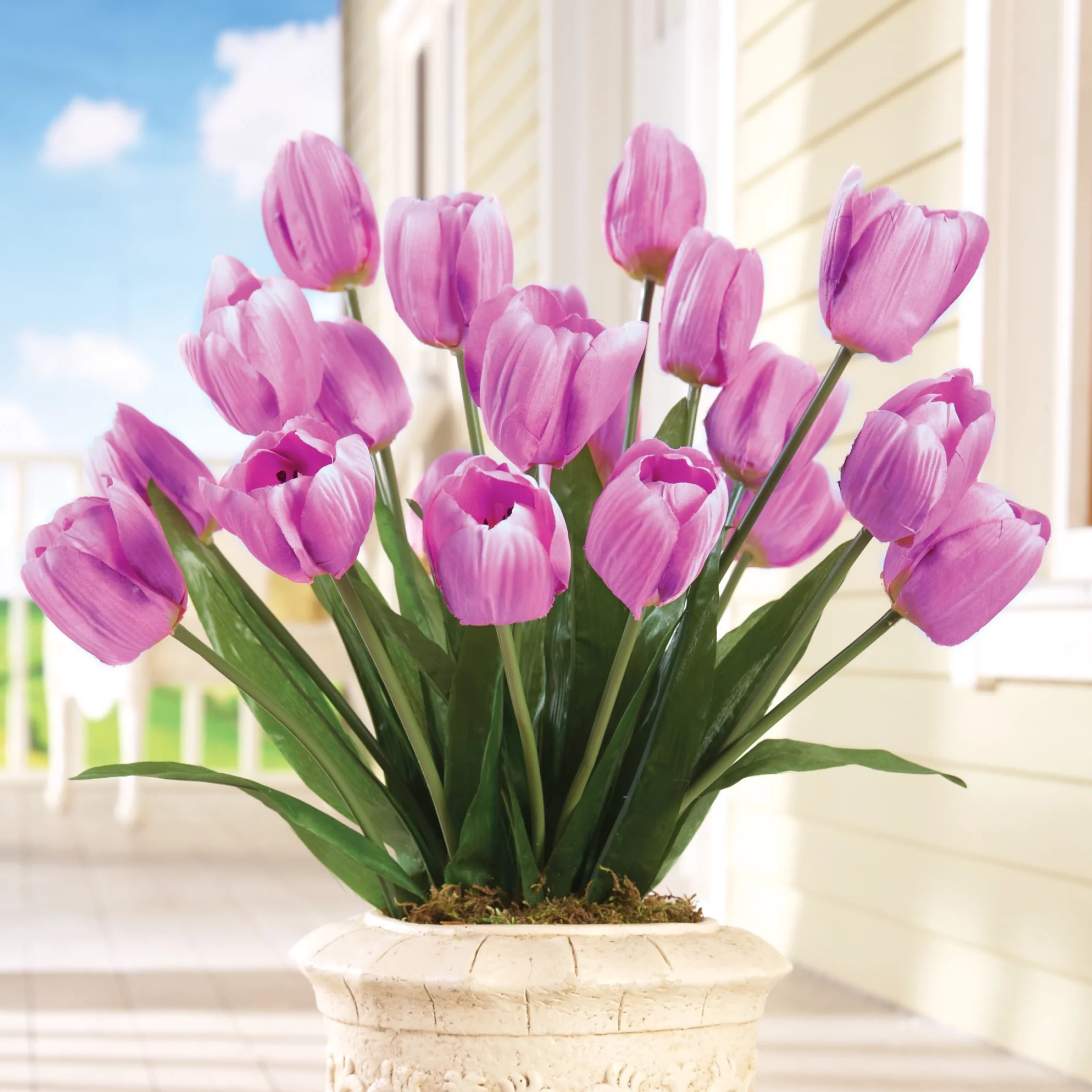Collections Etc Springtime Tulip Bushel Artificial Maintenance-Free Bouquet Bush - Set of 3, Lavender