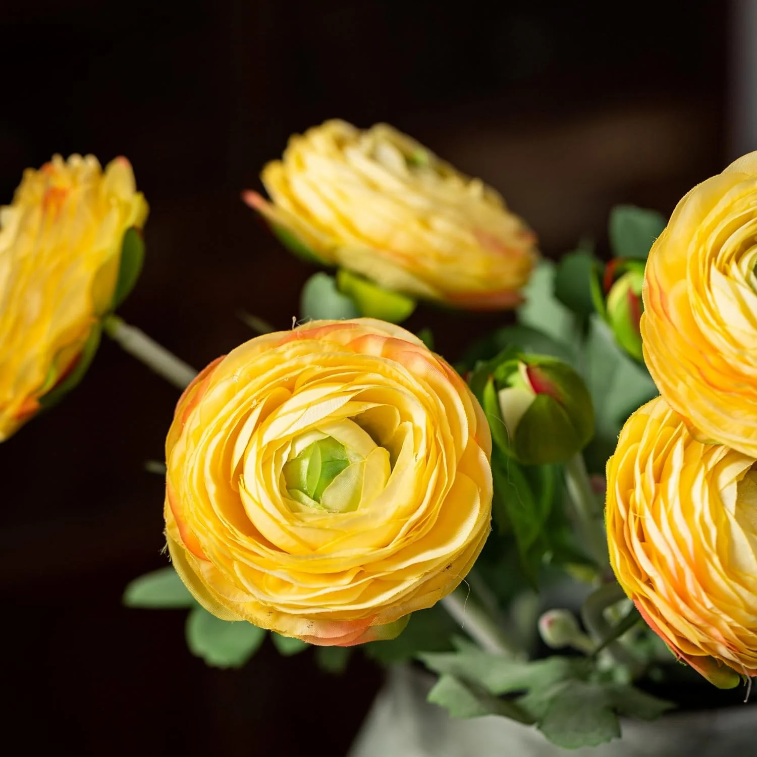 Nvzi Artificial Ranunculus Flowers with Real Touch Stem, Silk Ranunculus Flowers(6 Pack) (Yellow)