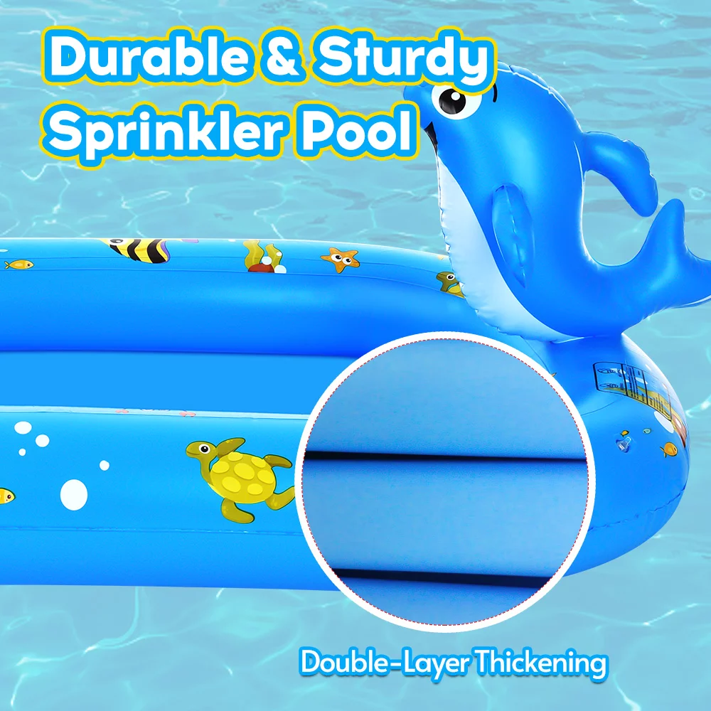 Spray Fountain,170 * 67 Dolphin Kiddie Pool Pad Pool Summer 67 * 40in Cute Water Pad Inflatable Sprinkler Pool Sprinkler Kids Dsfen Pool With Sprinkler Poollawn Spray 67 Pool With
