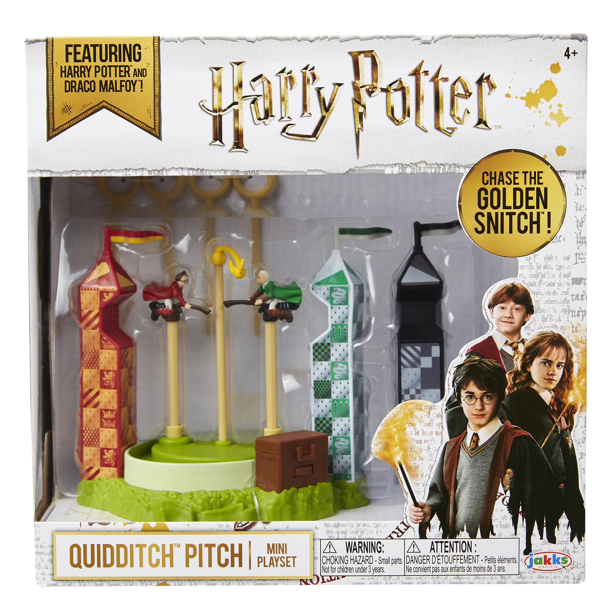 HARRY POTTER Quidditch Pitch Arena Mini Playset, Featuring HP and Draco Malfoy! Chase The Golden Snitch!