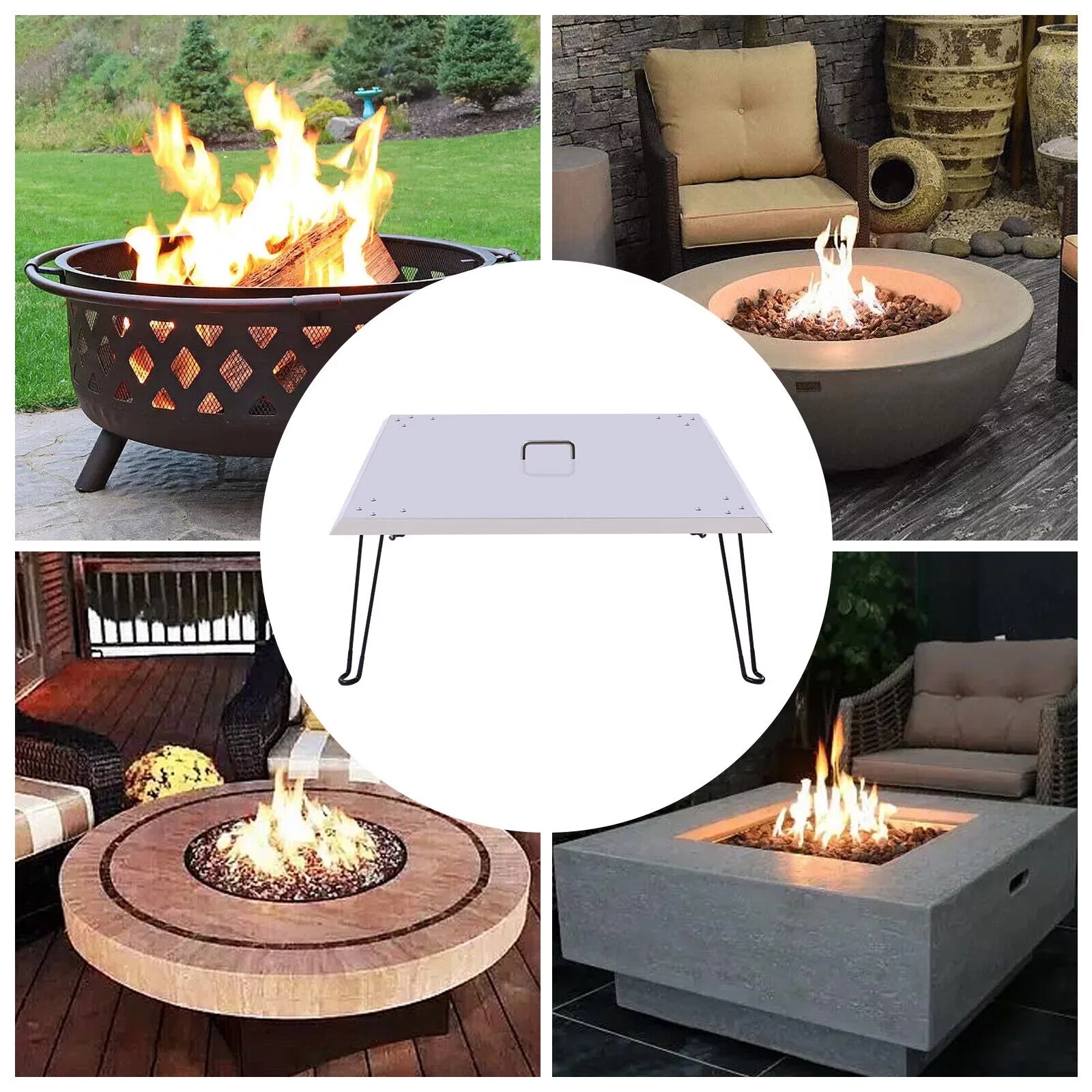 FETCOI Fire Pit Burner Cover Stainless Steel Handle Foldable Heater Shelter Rectangular