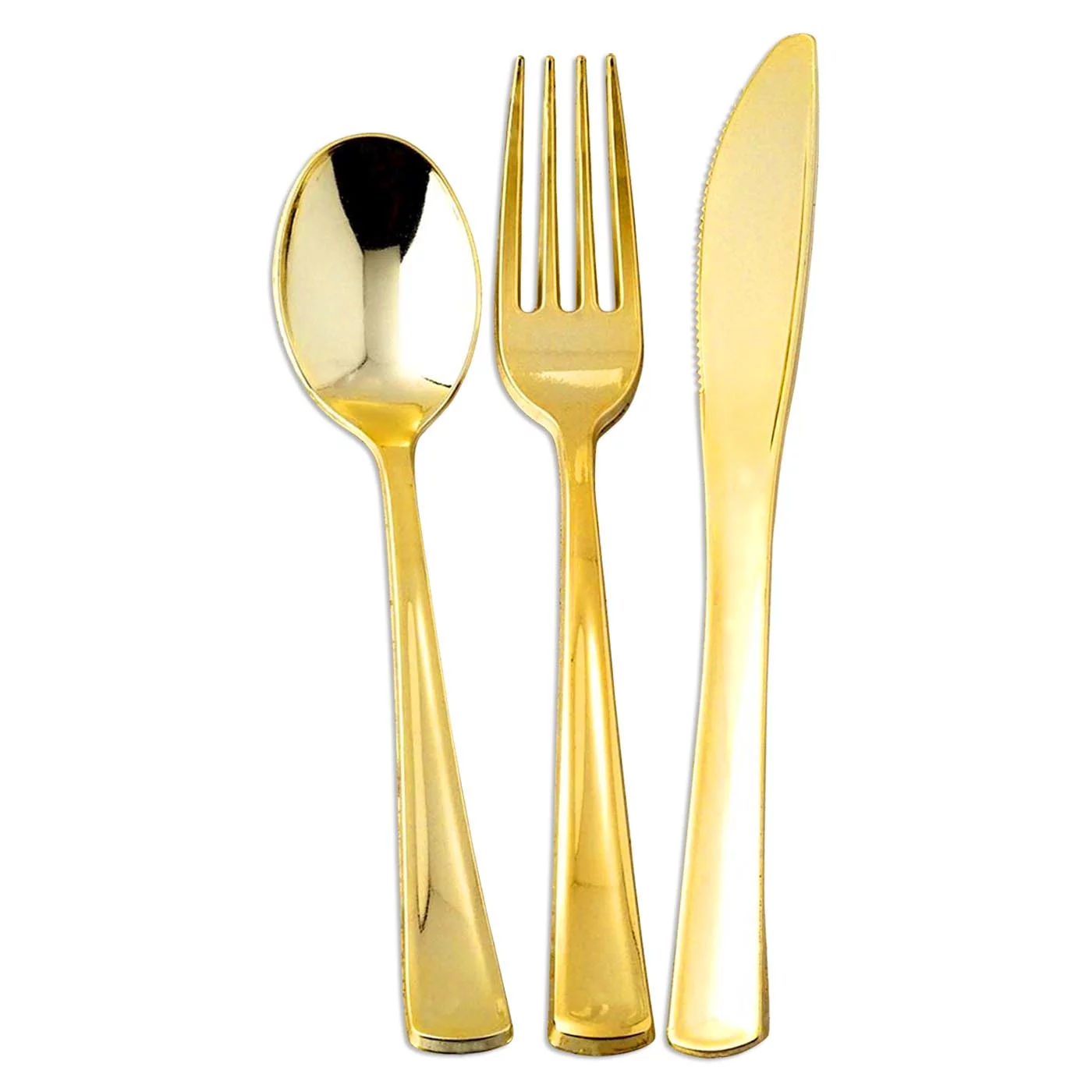 Smarty Shiny Gold Plastic Classic Cutlery Set - Spoons Forks Knives 60ct