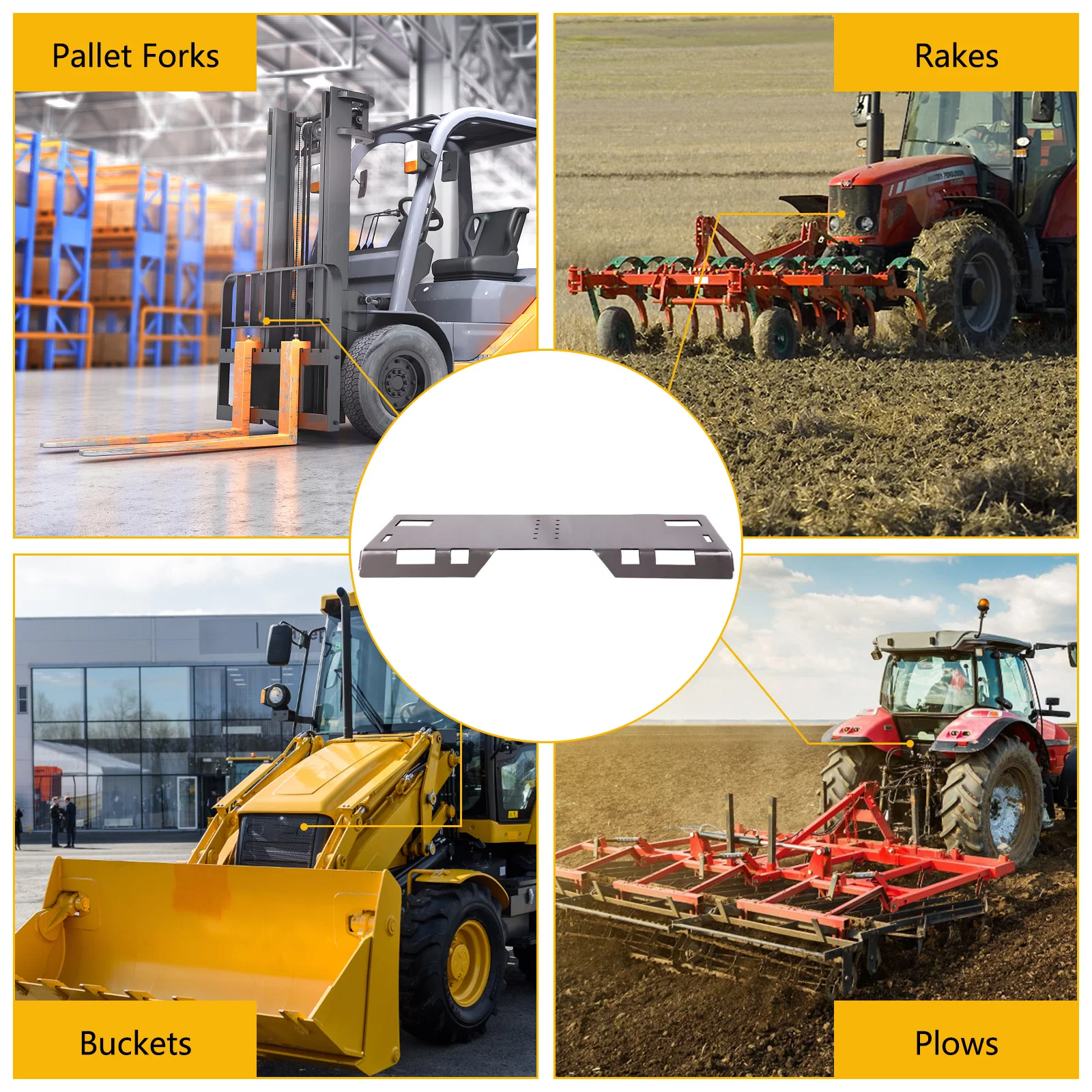 Homhougo—Open Hole Anti-Slip Steering Mounting Plate,Thick Anti-Slip Steering Attachment Plate Steel Quick Attachment,Loader Plate With 3 Additional Welding Rods For Easy Soldering Or Bolting