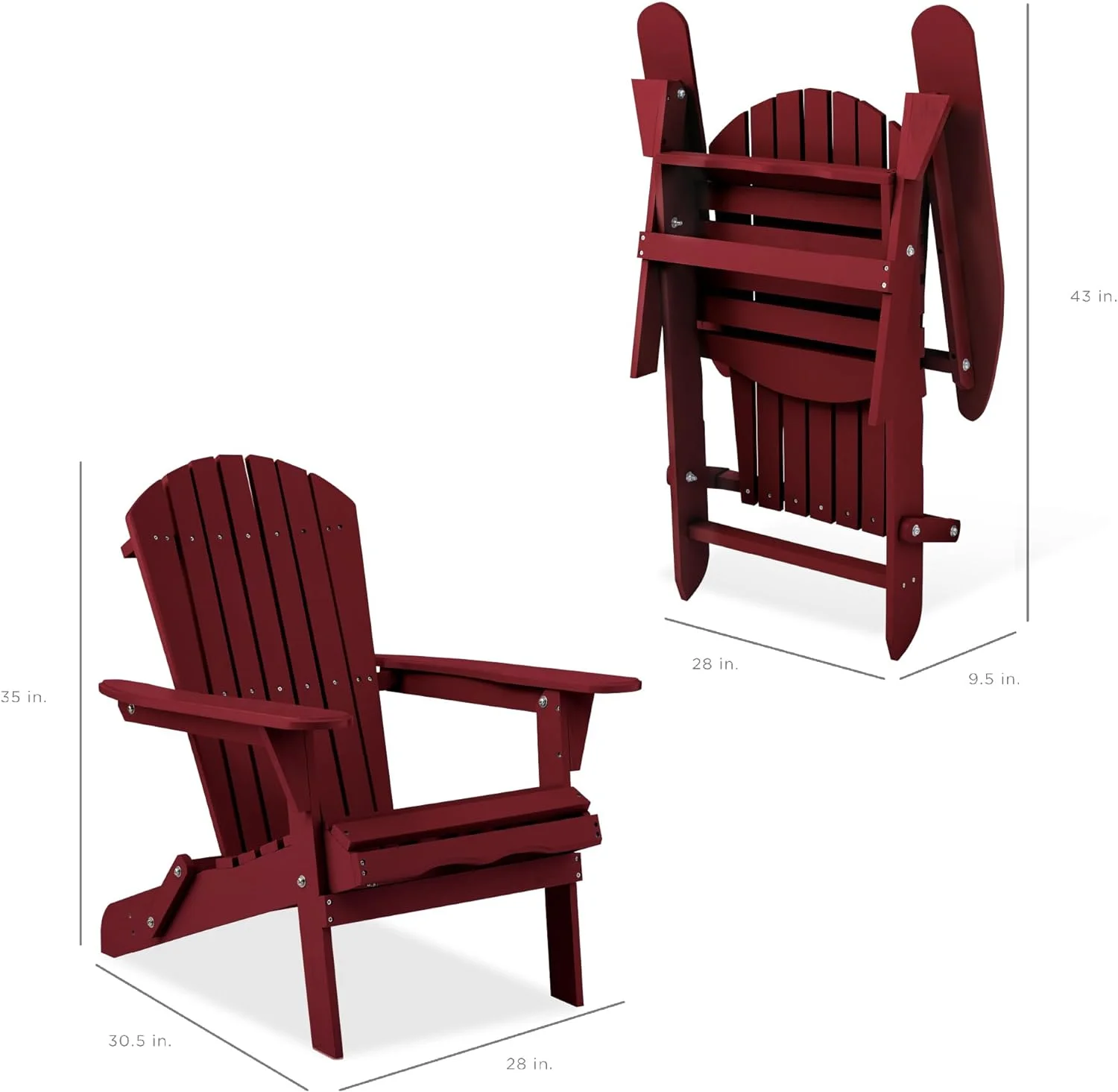 Red Folding Adirondack Chair - Outdoor Wooden Accent Furniture