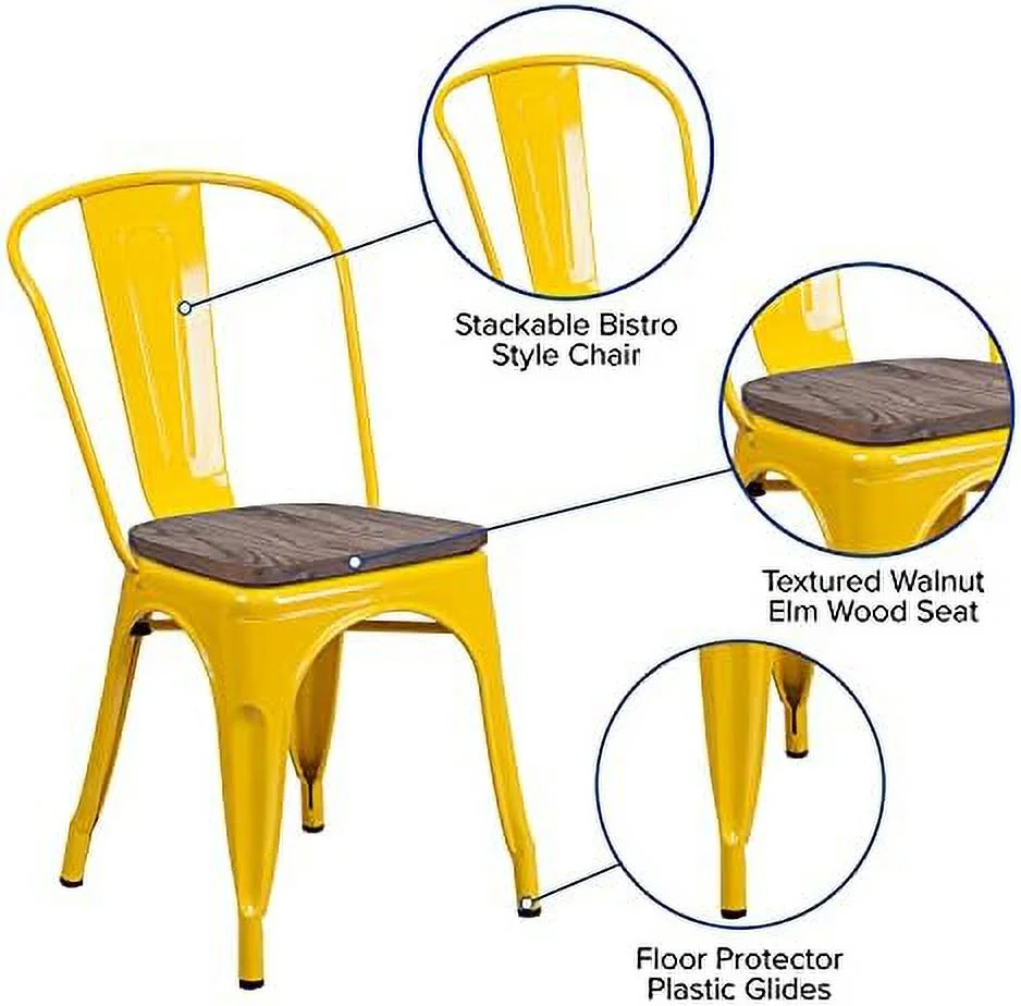 YPDCHB Yellow Metal Stackable Chair with Wood Seat
